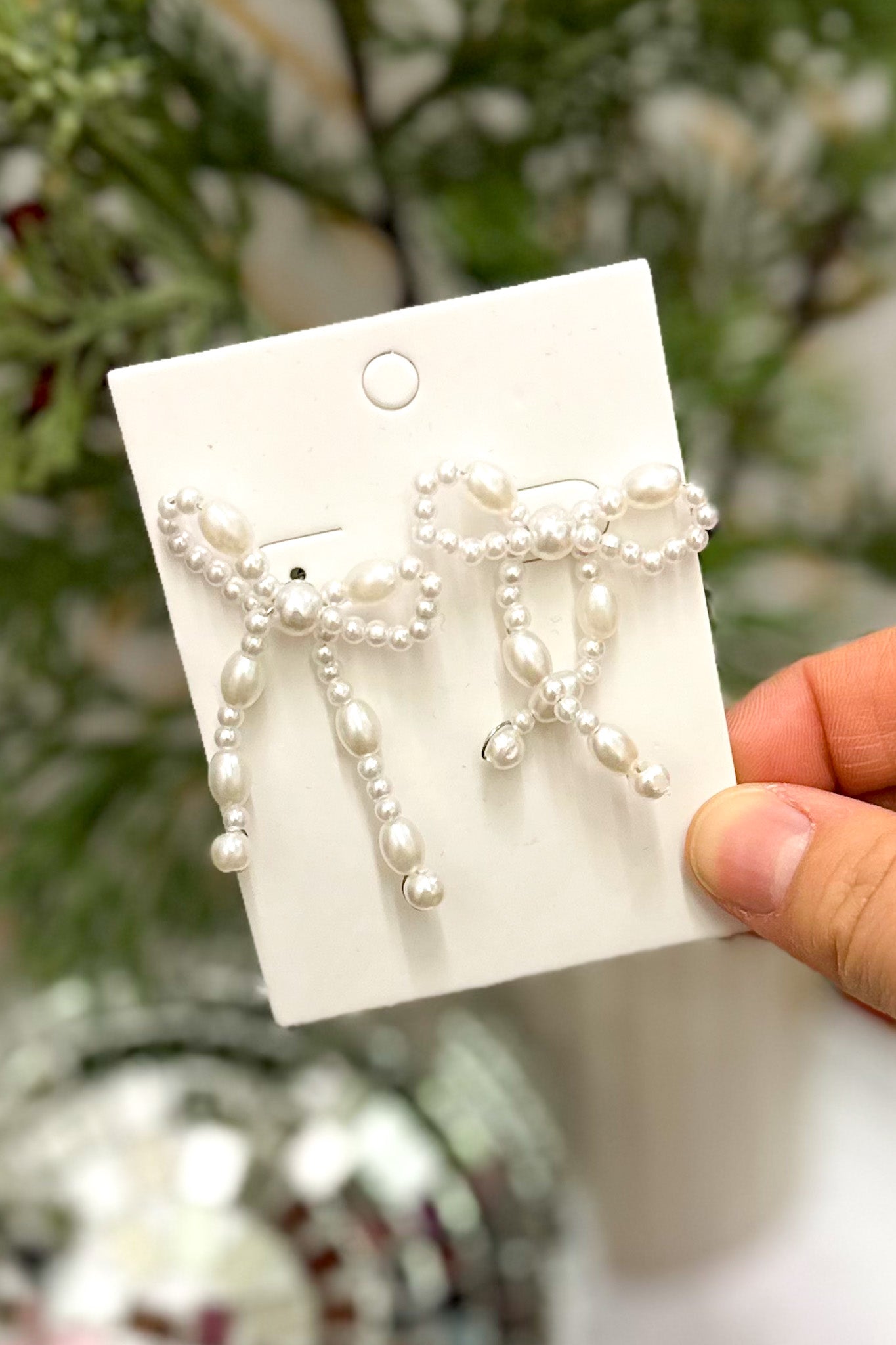 Pearl Beaded Bow Drop Earrings