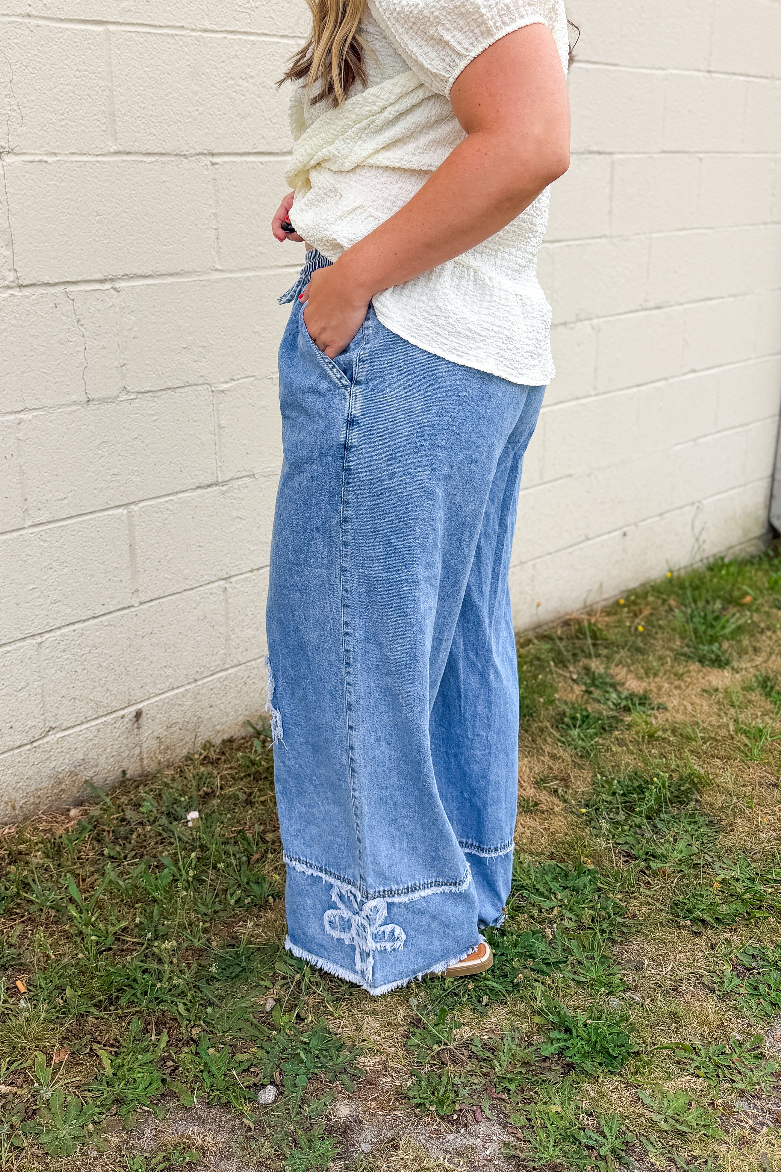 Fresh Picked Floral Wide Leg Denim Pants