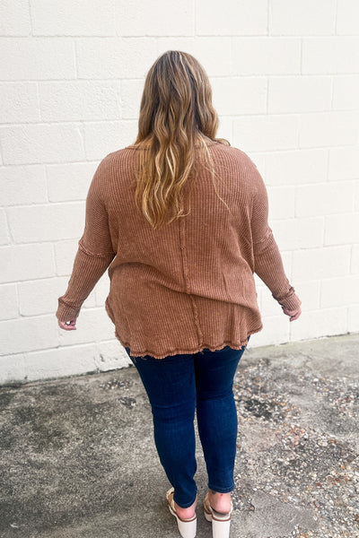 Get Up And Go Waffle Knit Top, Dark Camel