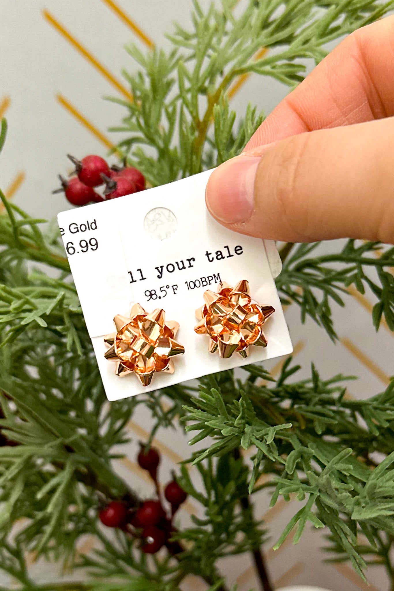 Bow Stud Earrings, Rose Gold