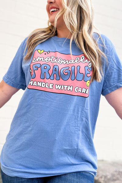 Emotionally Fragile Graphic T-Shirt, Washed Denim
