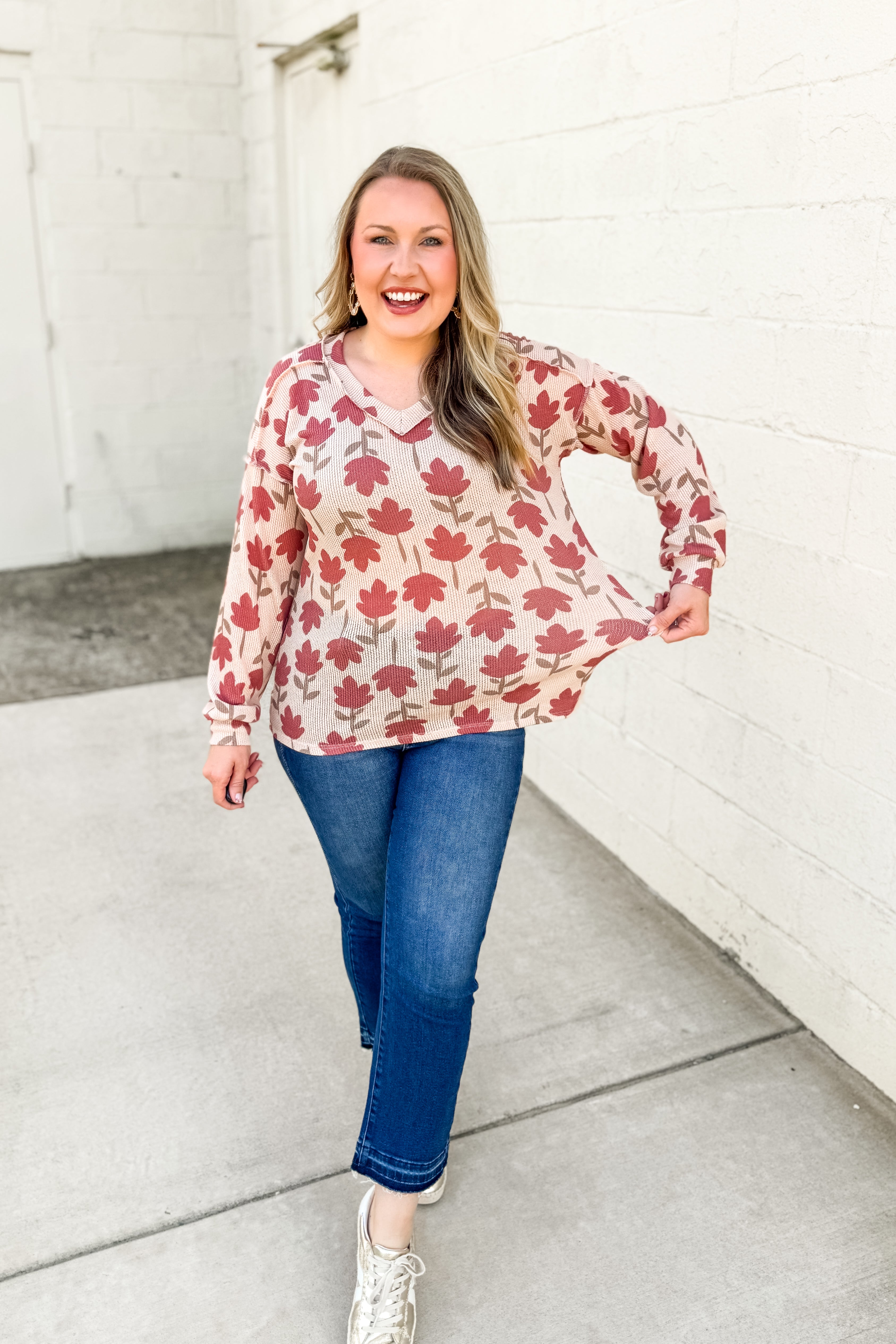 Cozy Petals Waffle Knit Top