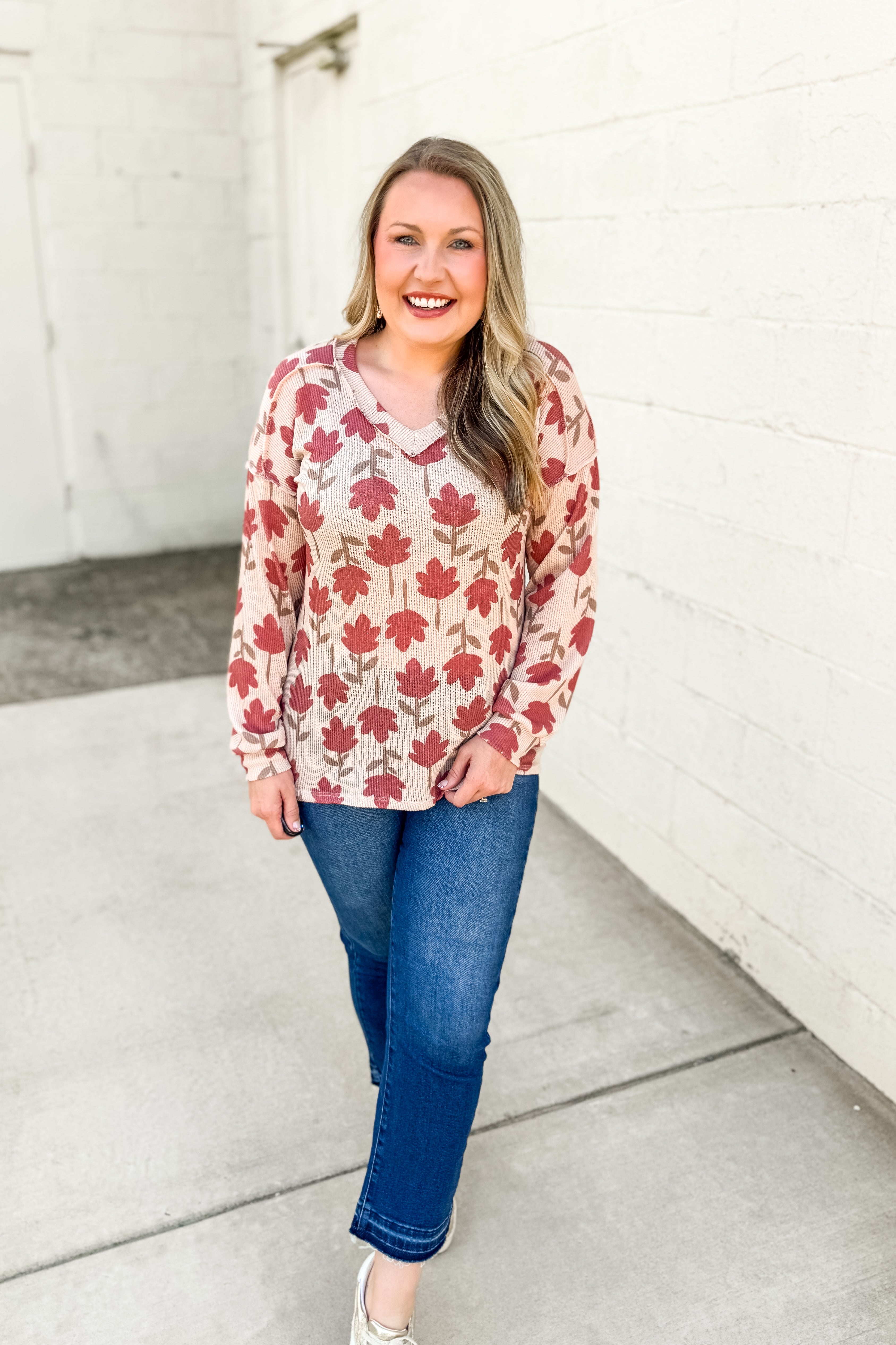 Cozy Petals Waffle Knit Top