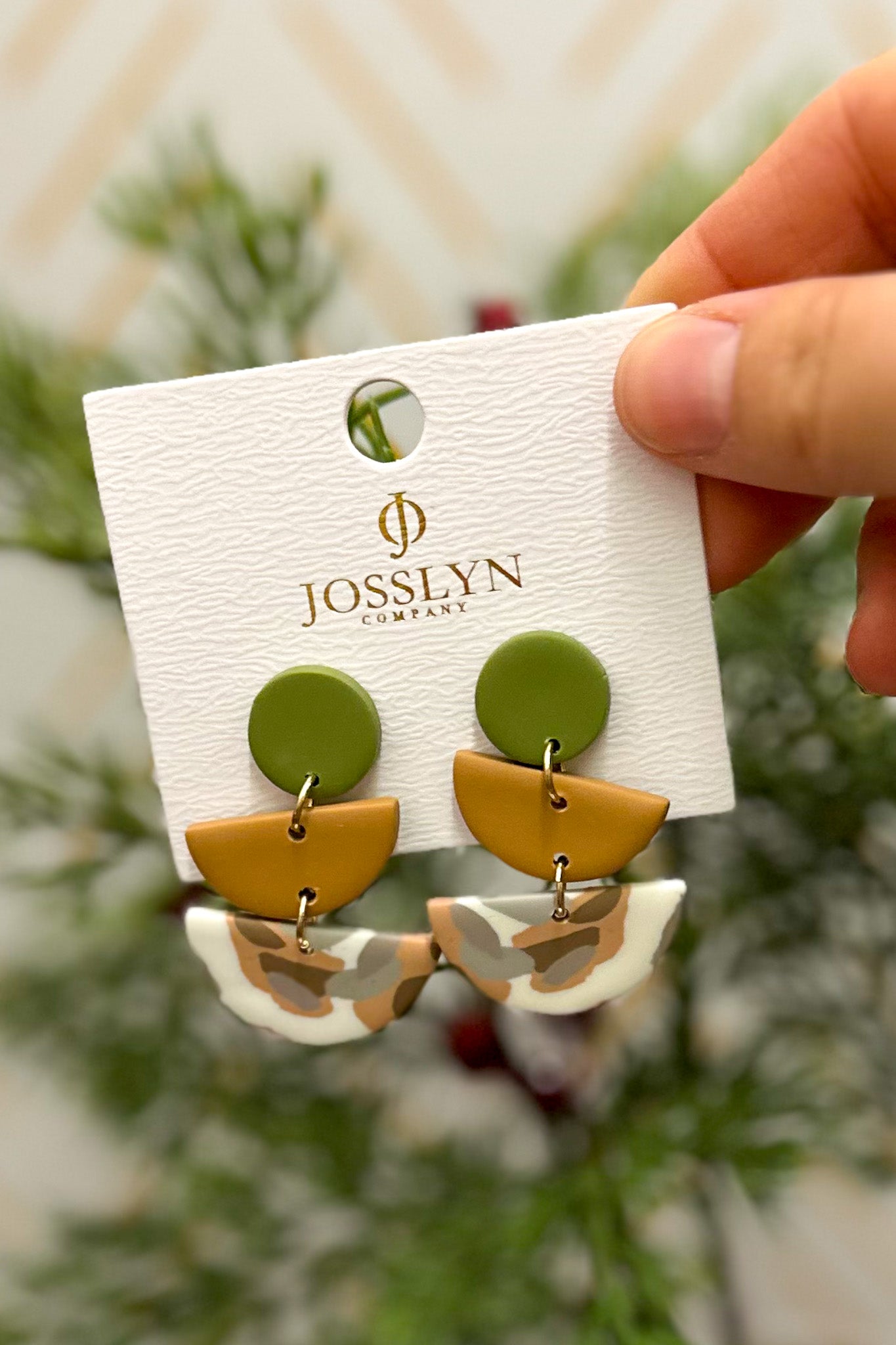 Handmade Clay Statement Earrings, Olive