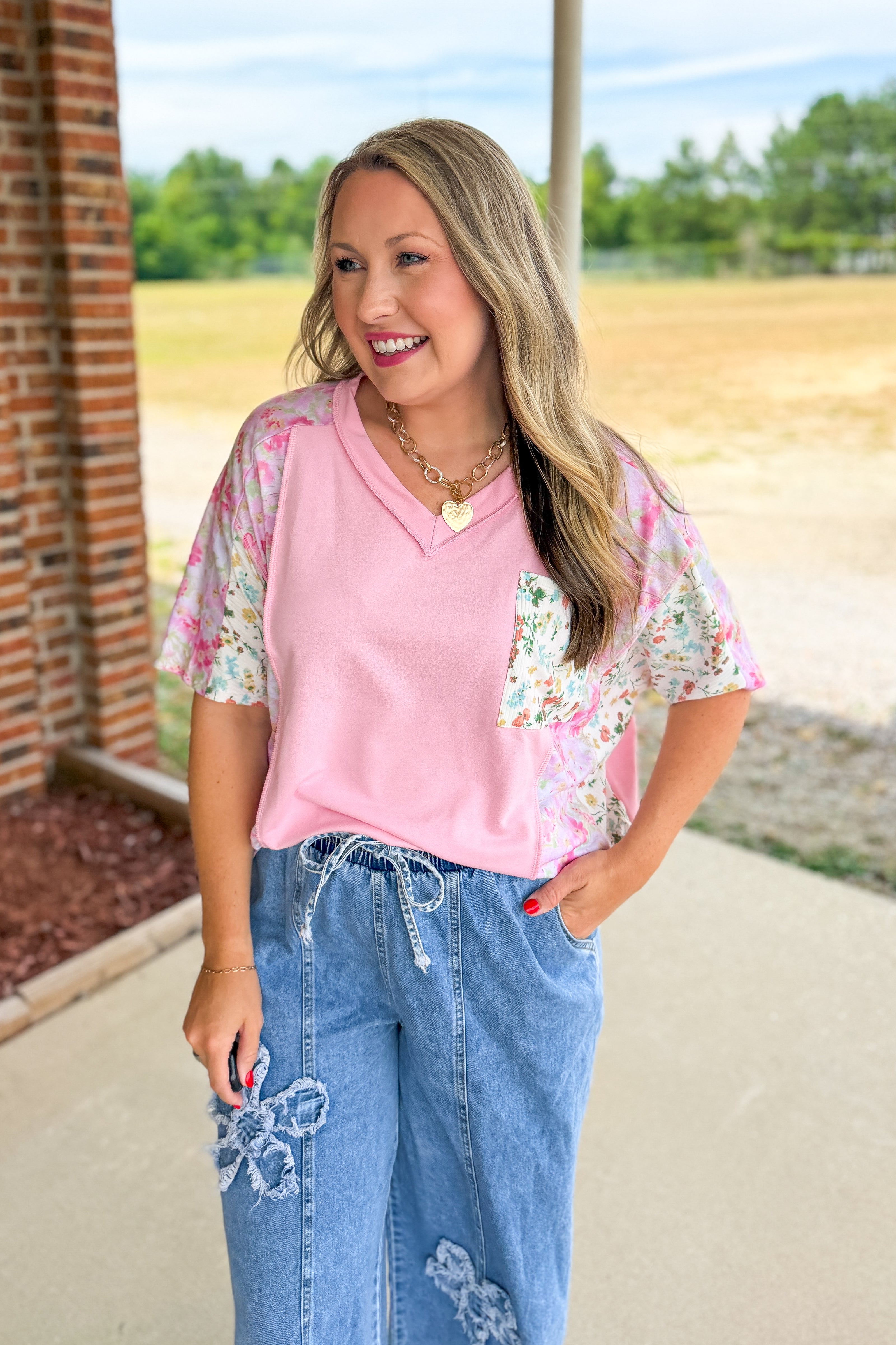 Spring Meadow Floral Pocket Top