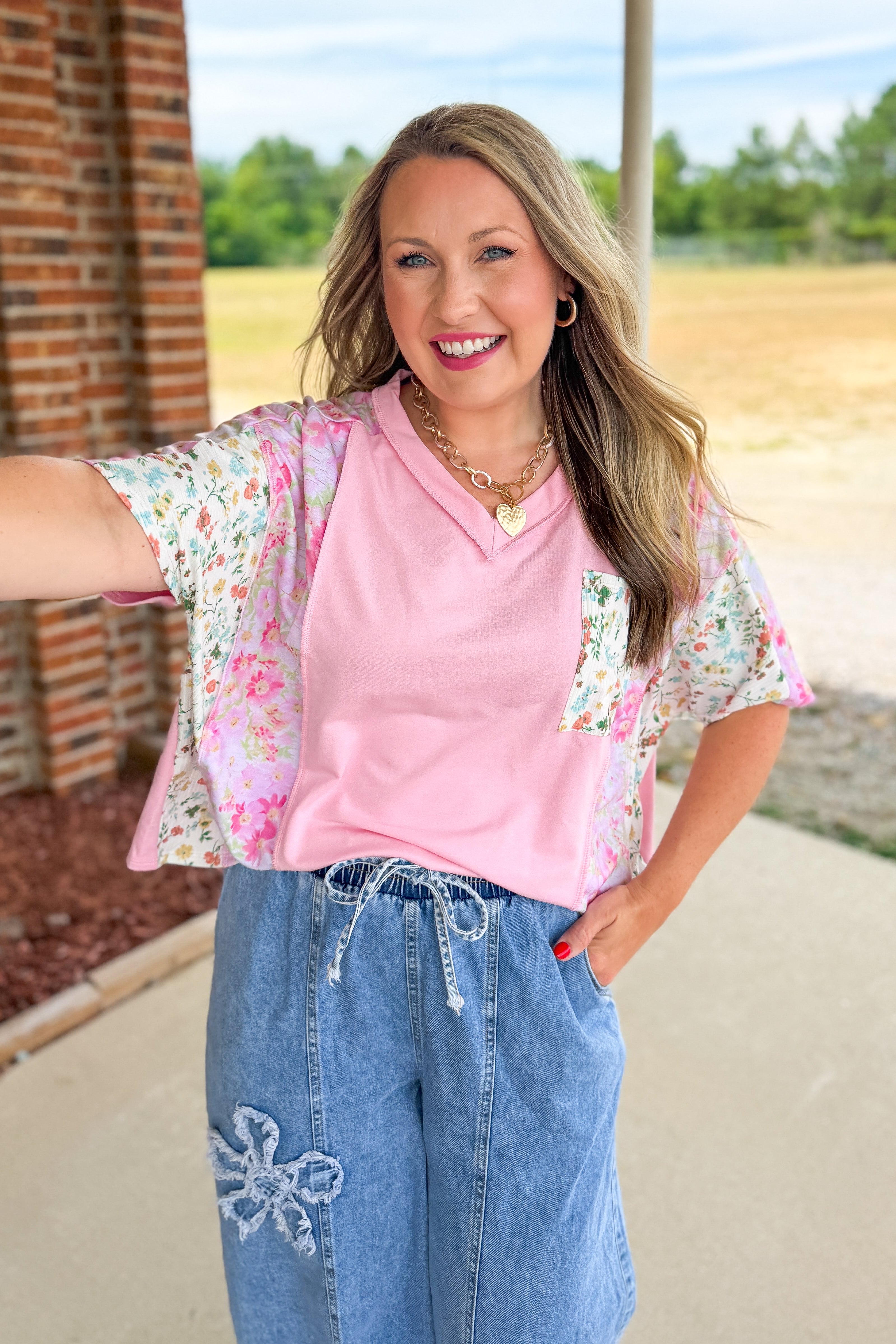 Spring Meadow Floral Pocket Top