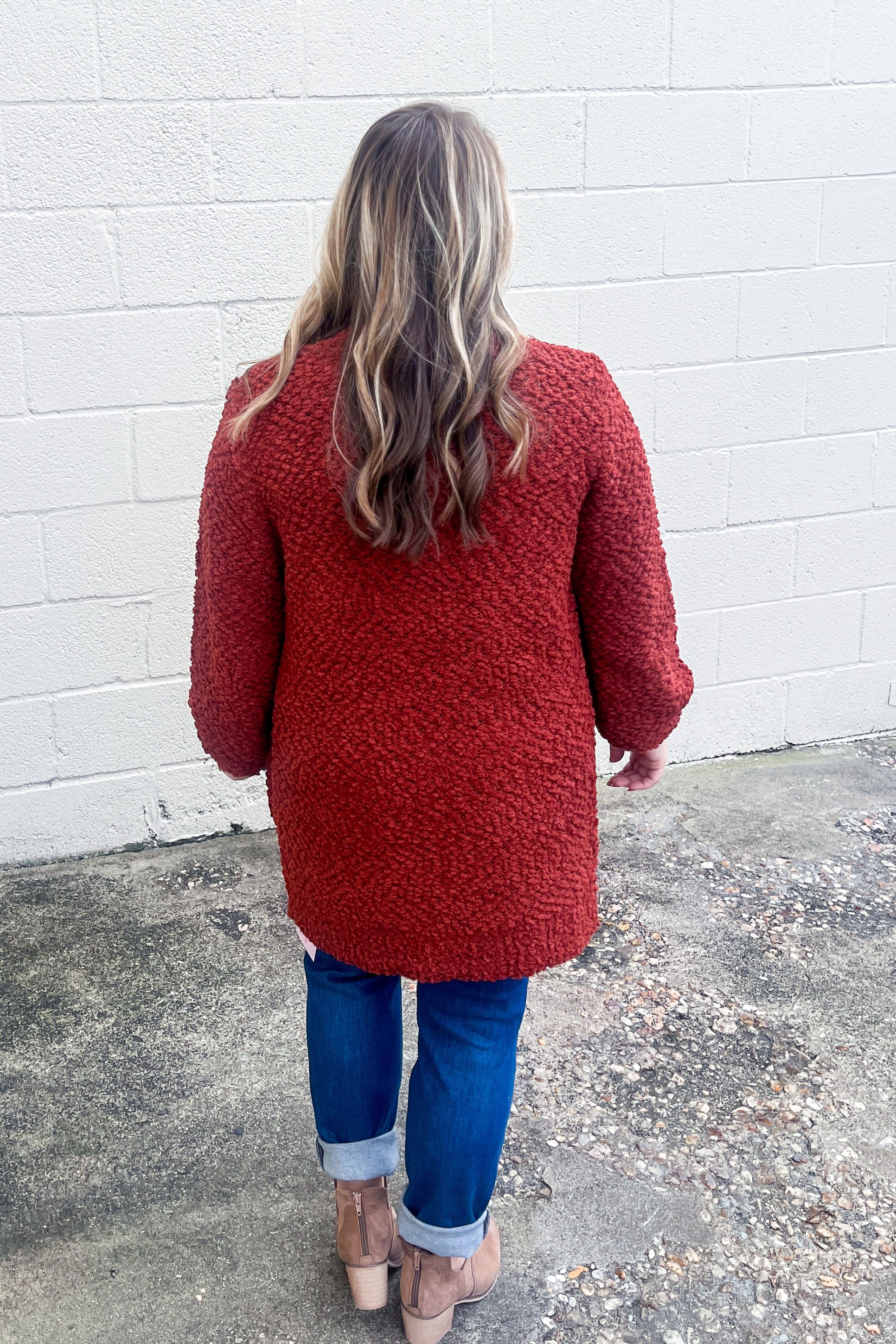 Gina Popcorn Cardigan, Dark Rust