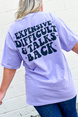 Expensive Difficult Talks Back Graphic Tee, Lavender