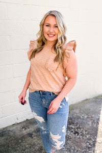 Extra Sweet Ruffle Pocket Top, Taupe