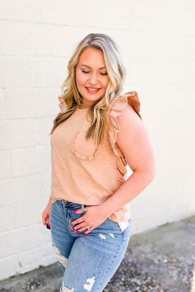 Extra Sweet Ruffle Pocket Top, Taupe