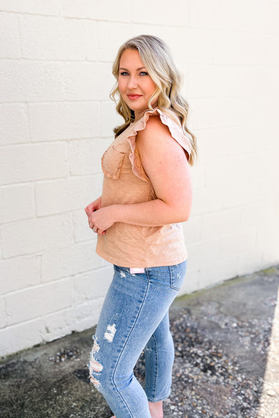Extra Sweet Ruffle Pocket Top, Taupe