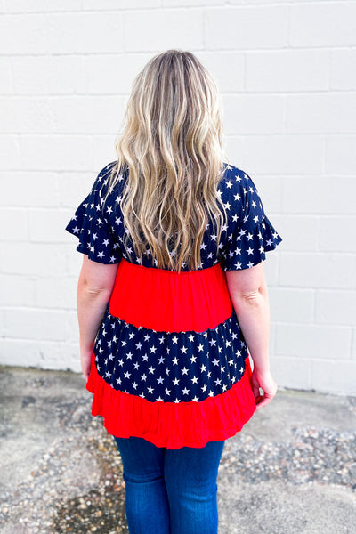Sparks Fly Color Block Top, Navy Star
