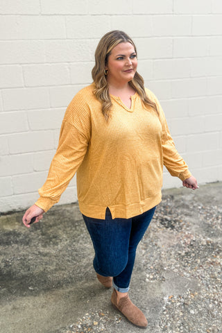 Try That Waffle Knit Top, Mustard