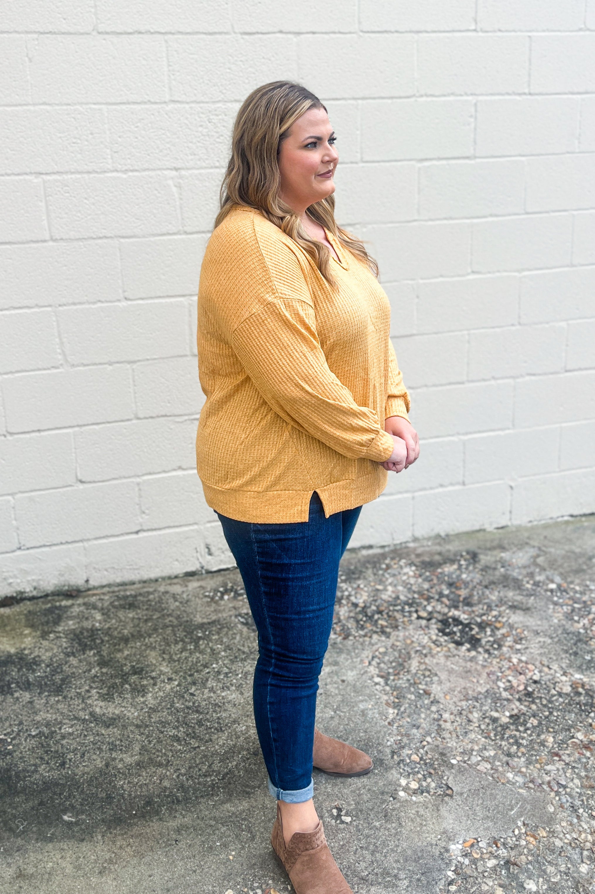 Try That Waffle Knit Top, Mustard