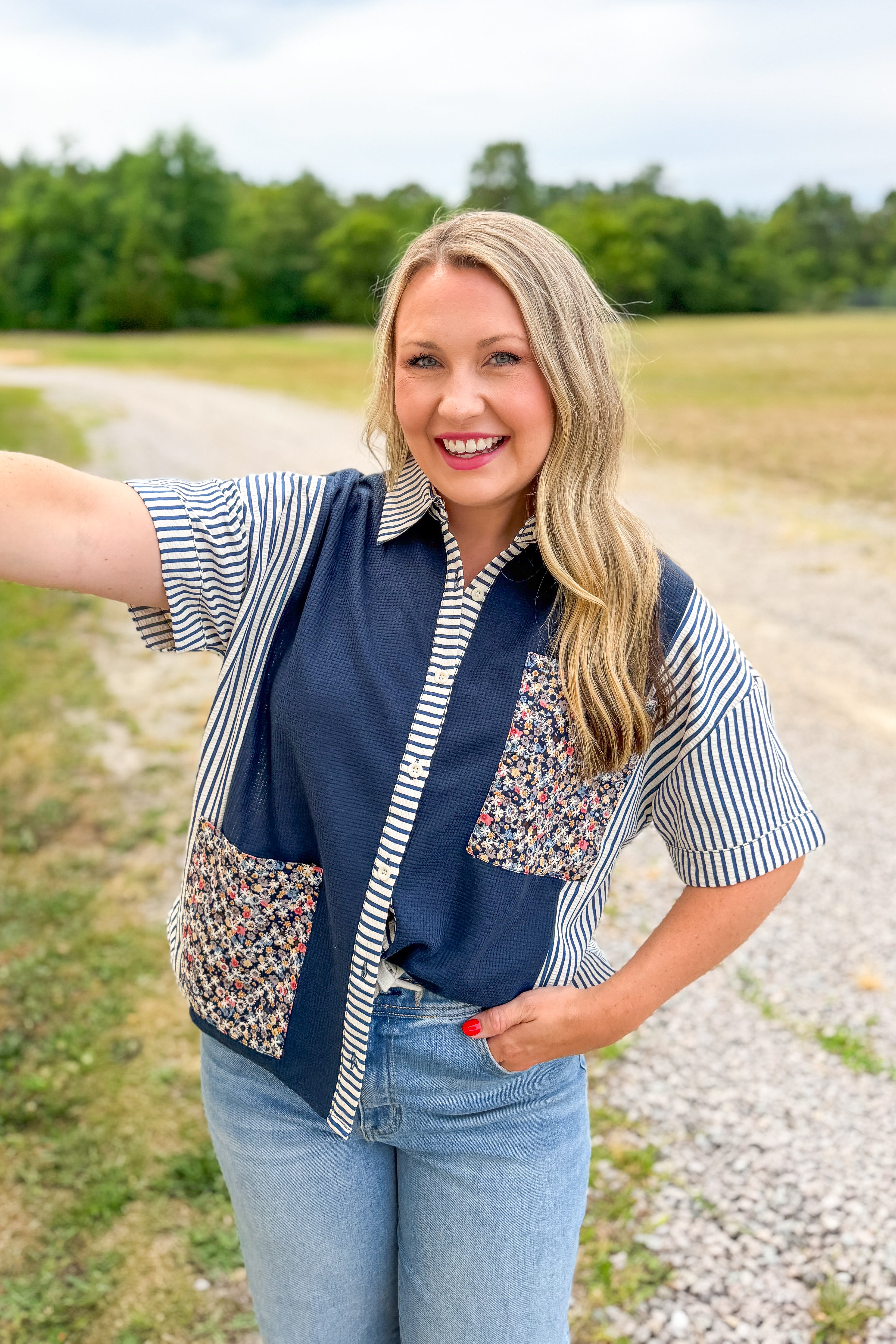 Savannah Patchwork Button Down Top