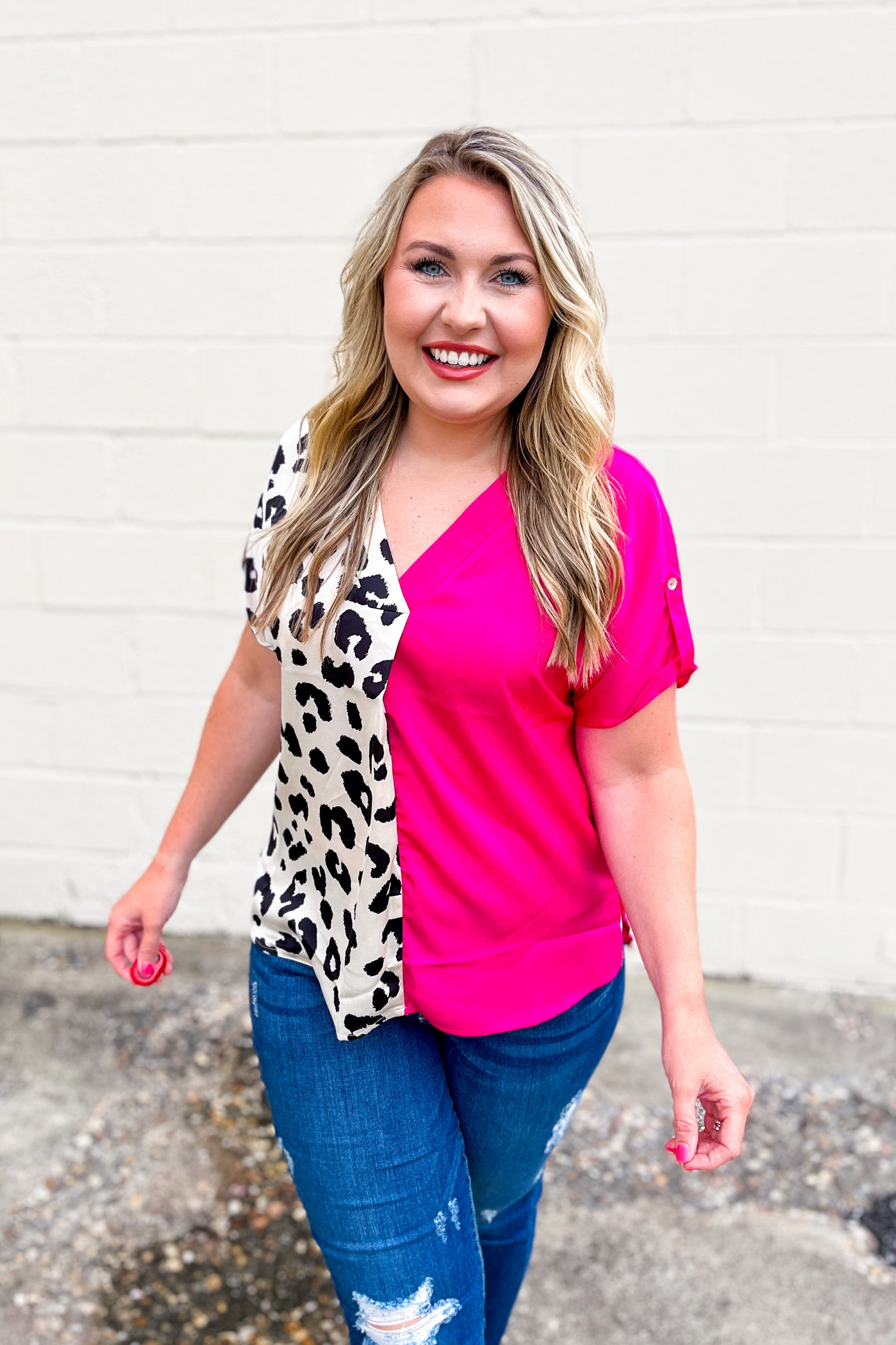 Leave Her Wild Leopard Color Block Top