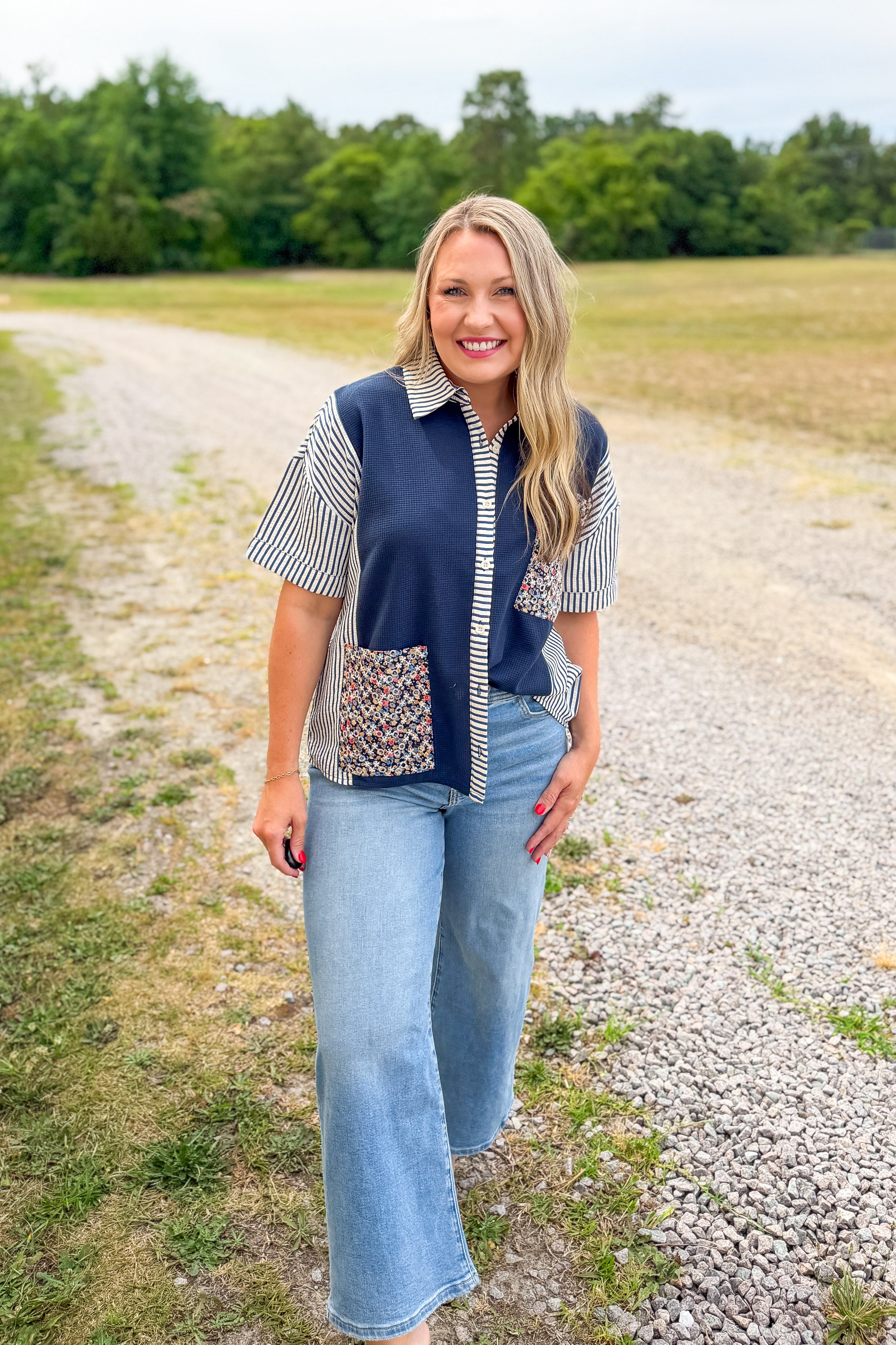 Savannah Patchwork Button Down Top