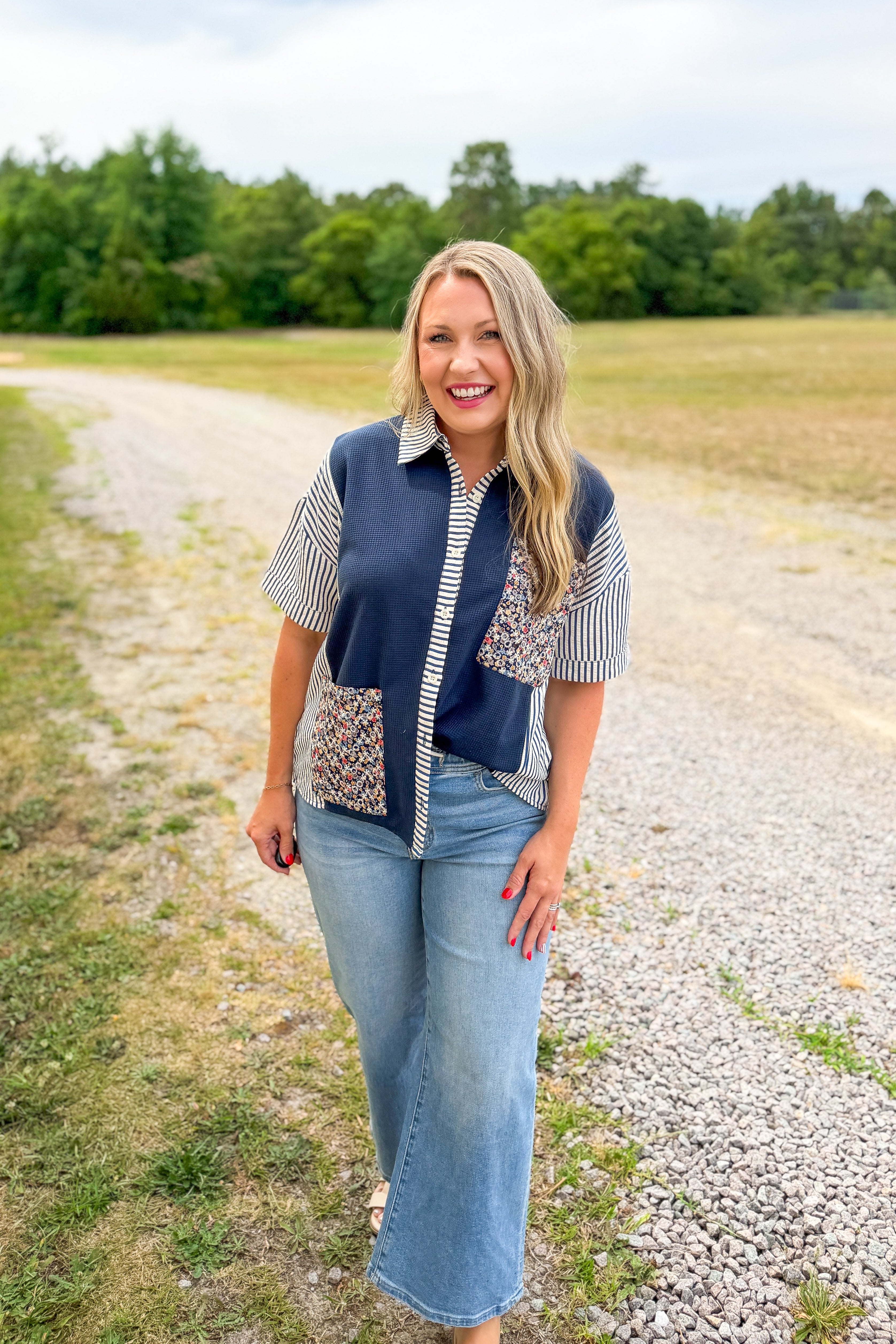 Savannah Patchwork Button Down Top