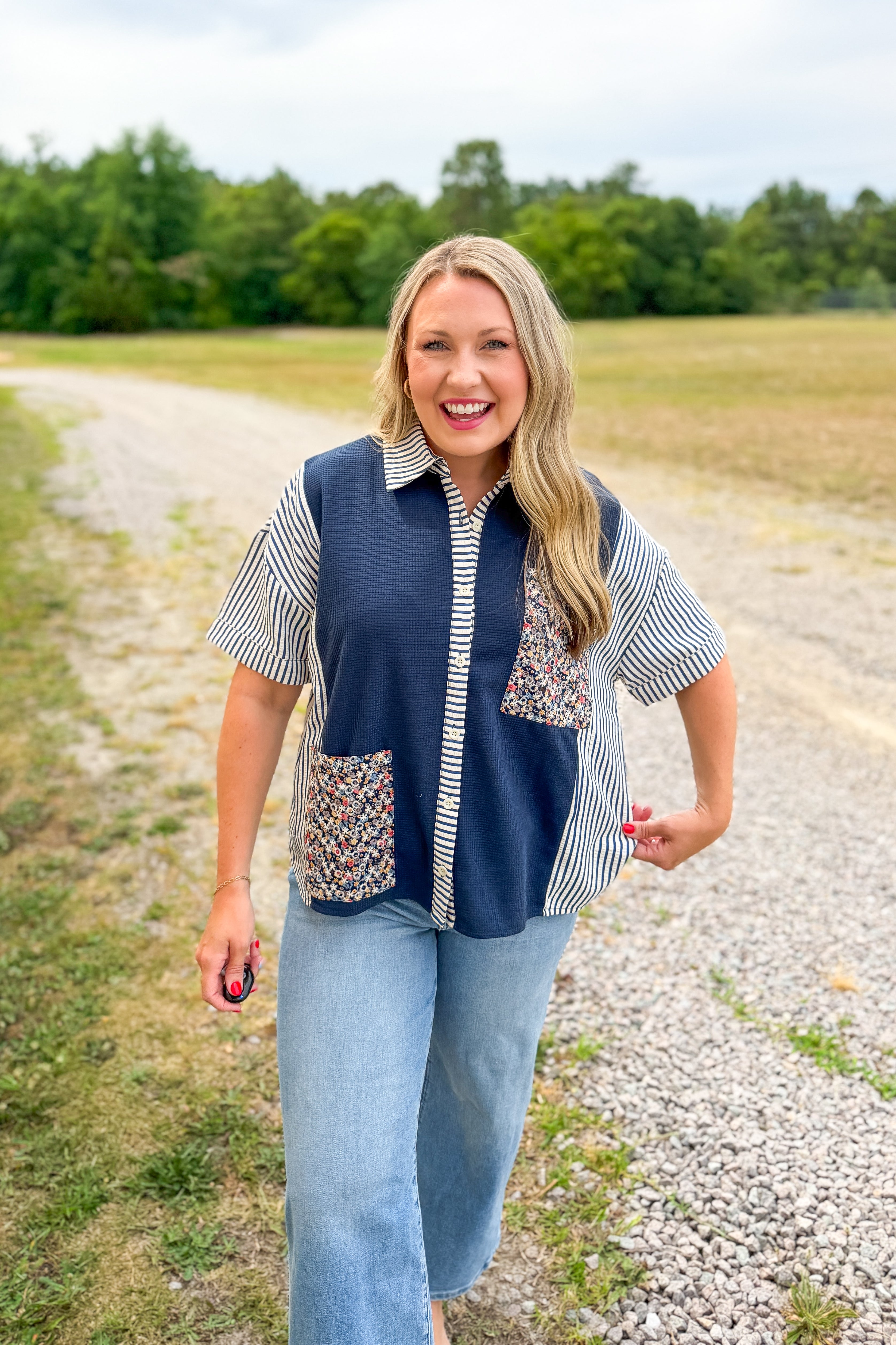 Savannah Patchwork Button Down Top