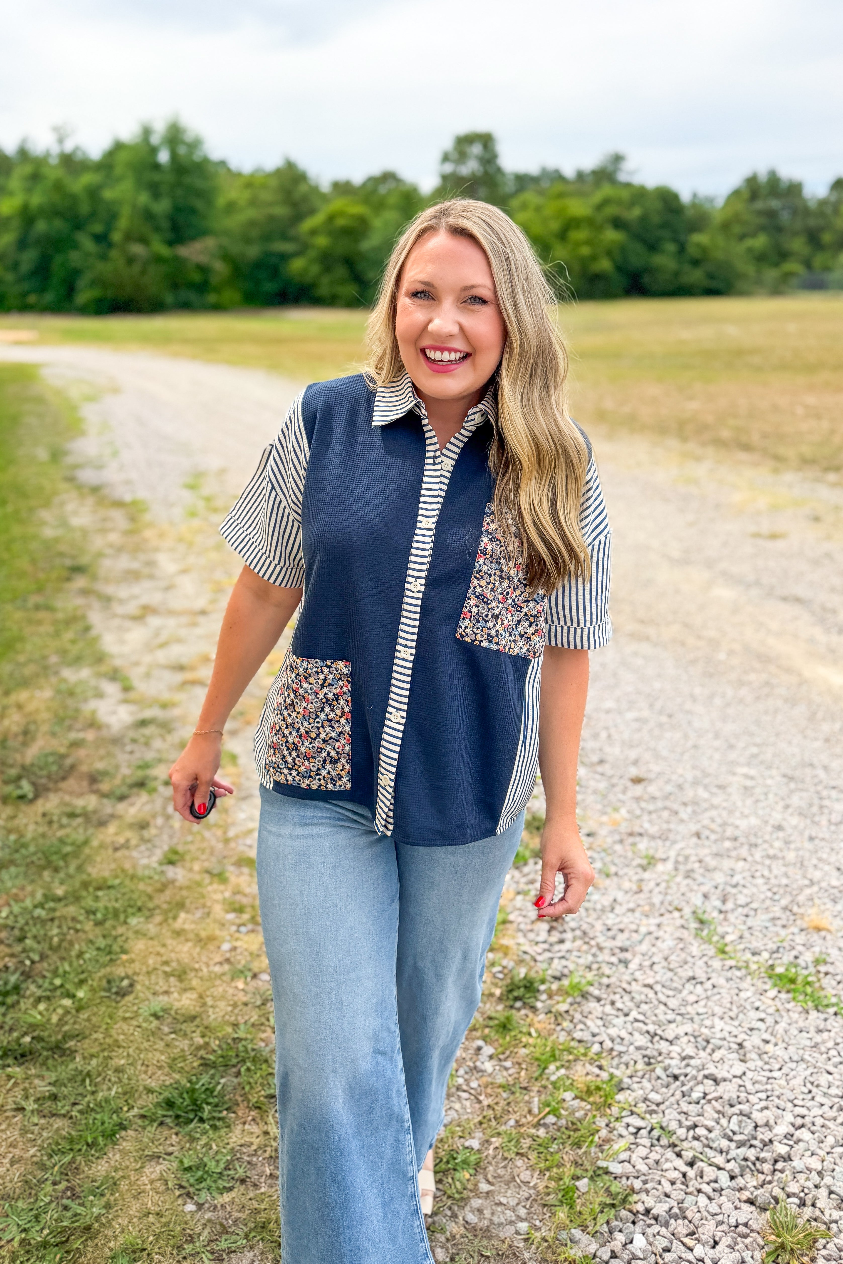 Savannah Patchwork Button Down Top