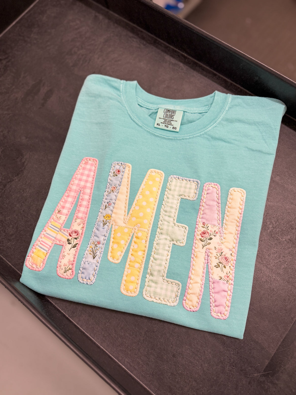 PREORDER: FAUX Patchwork Amen Graphic Tee, Chalky Mint | Sew Southern ...