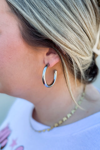 40mm Vicky Hollow Hoops, Silver
