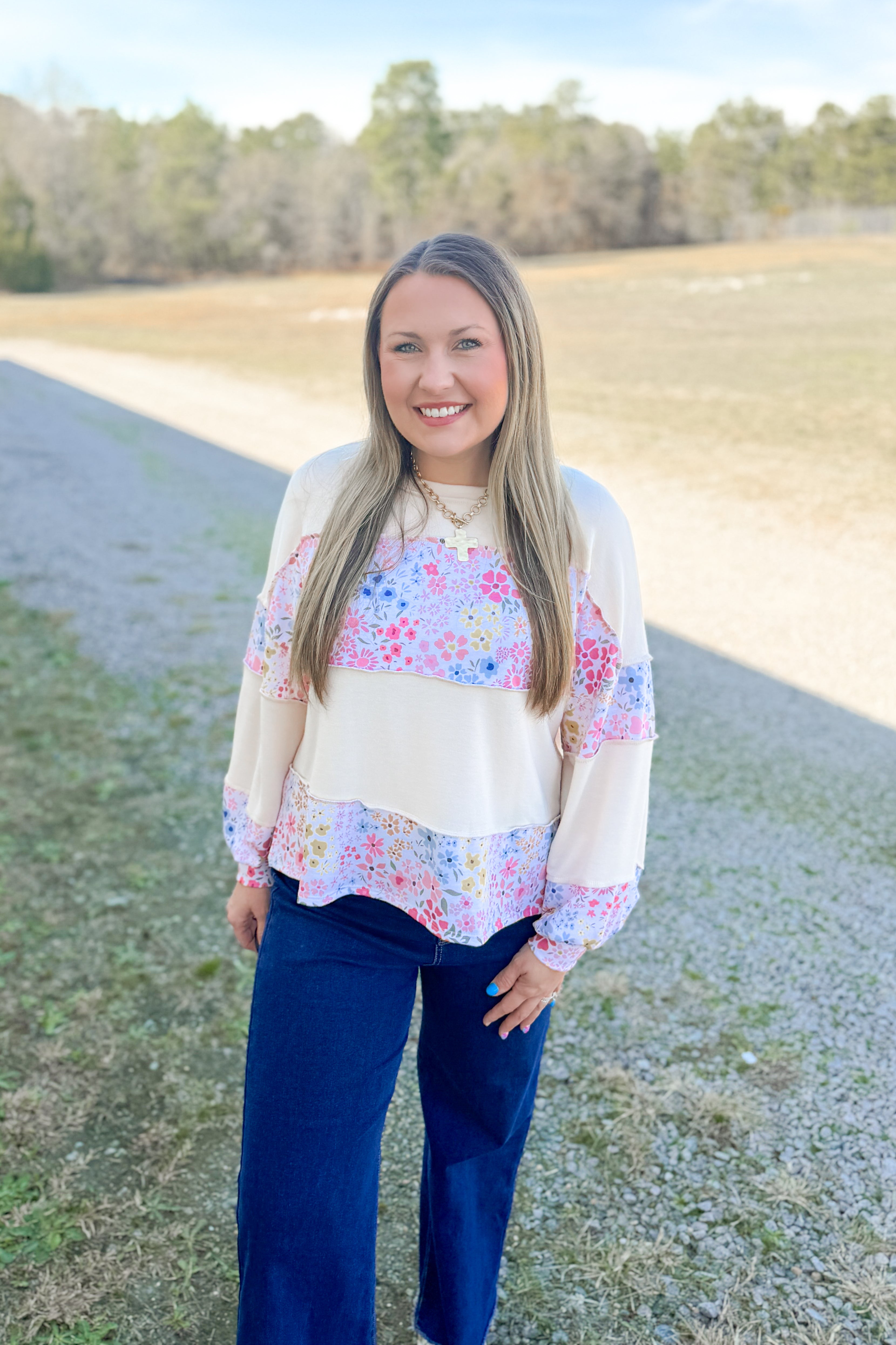 Garden Floral Color Block Top