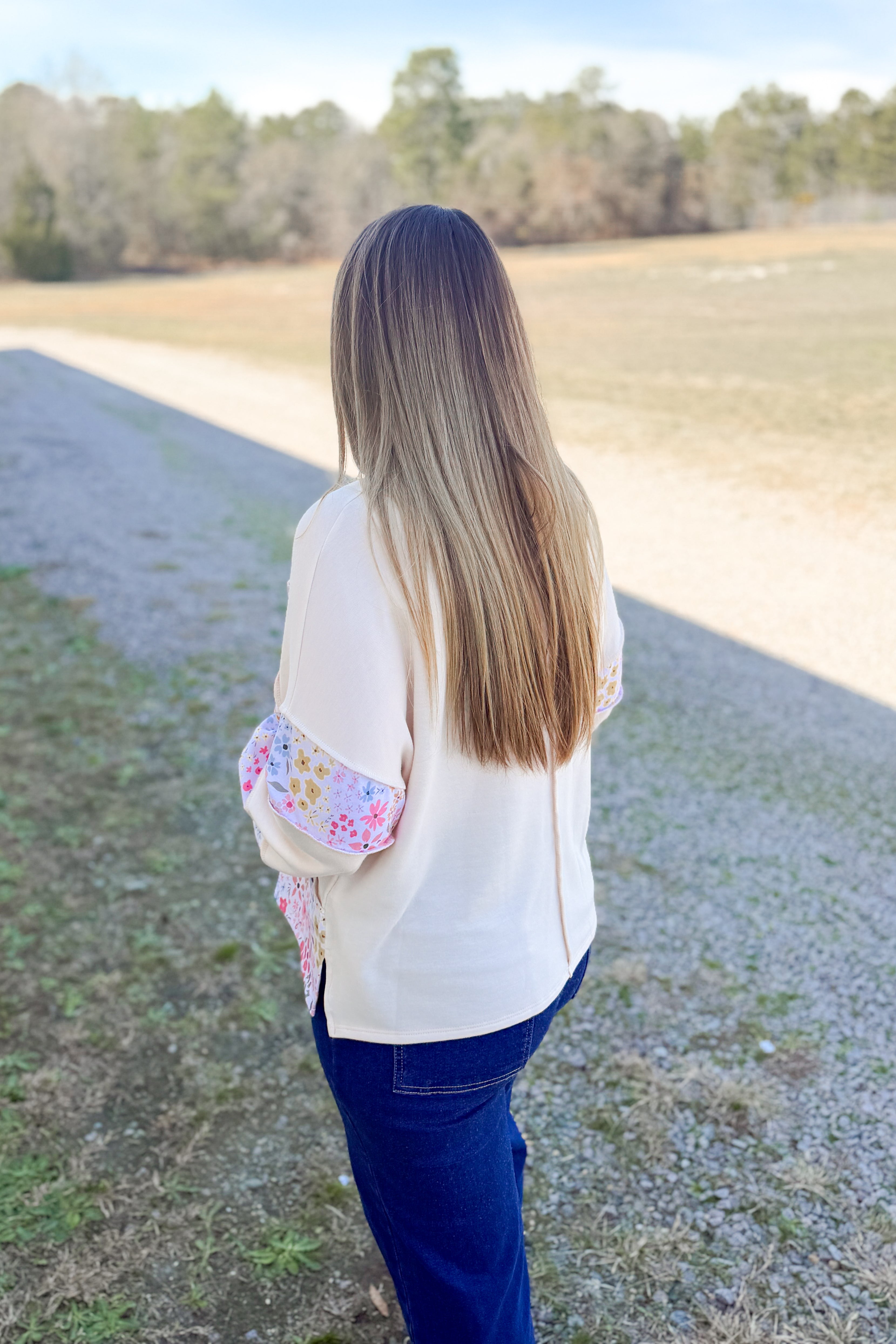 Garden Floral Color Block Top