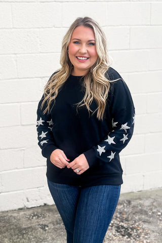Check On The Stars Pullover Top, Black
