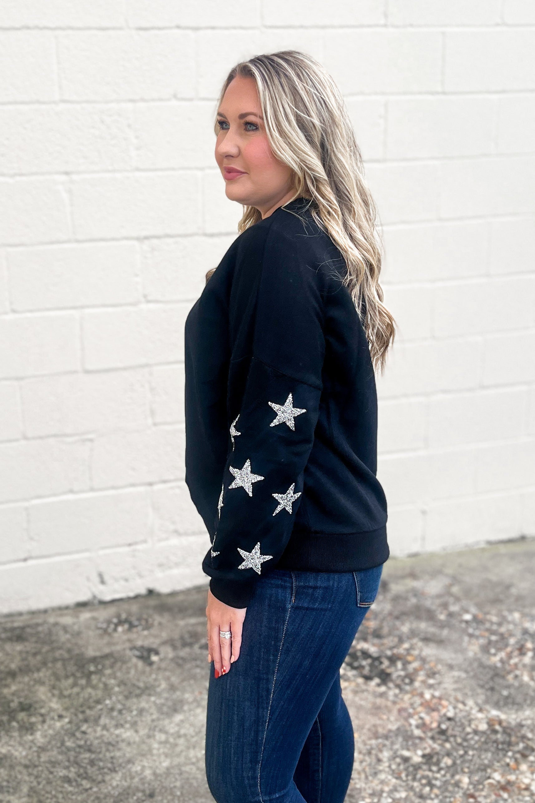 Check On The Stars Pullover Top, Black