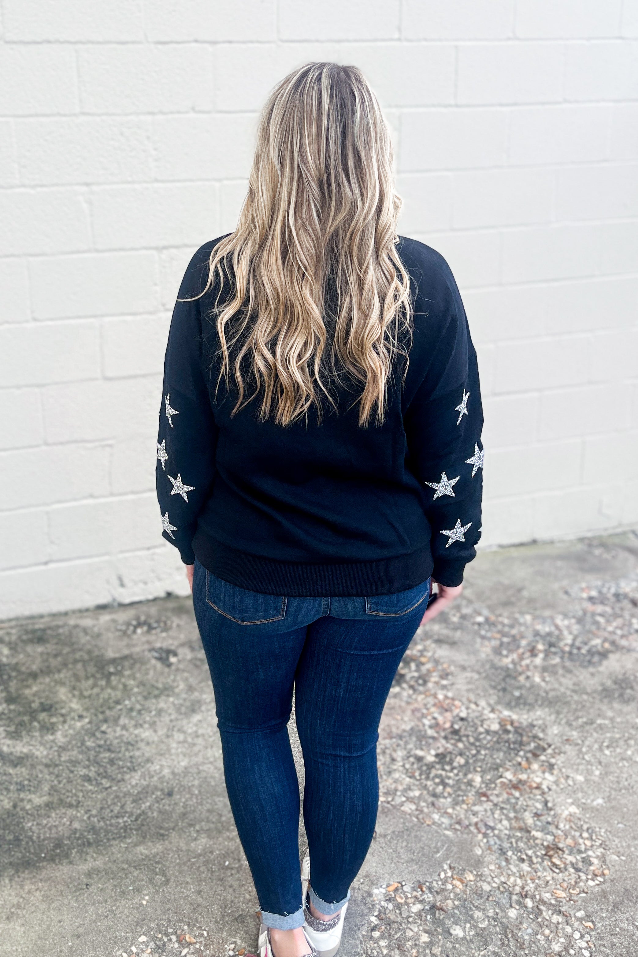 Check On The Stars Pullover Top, Black