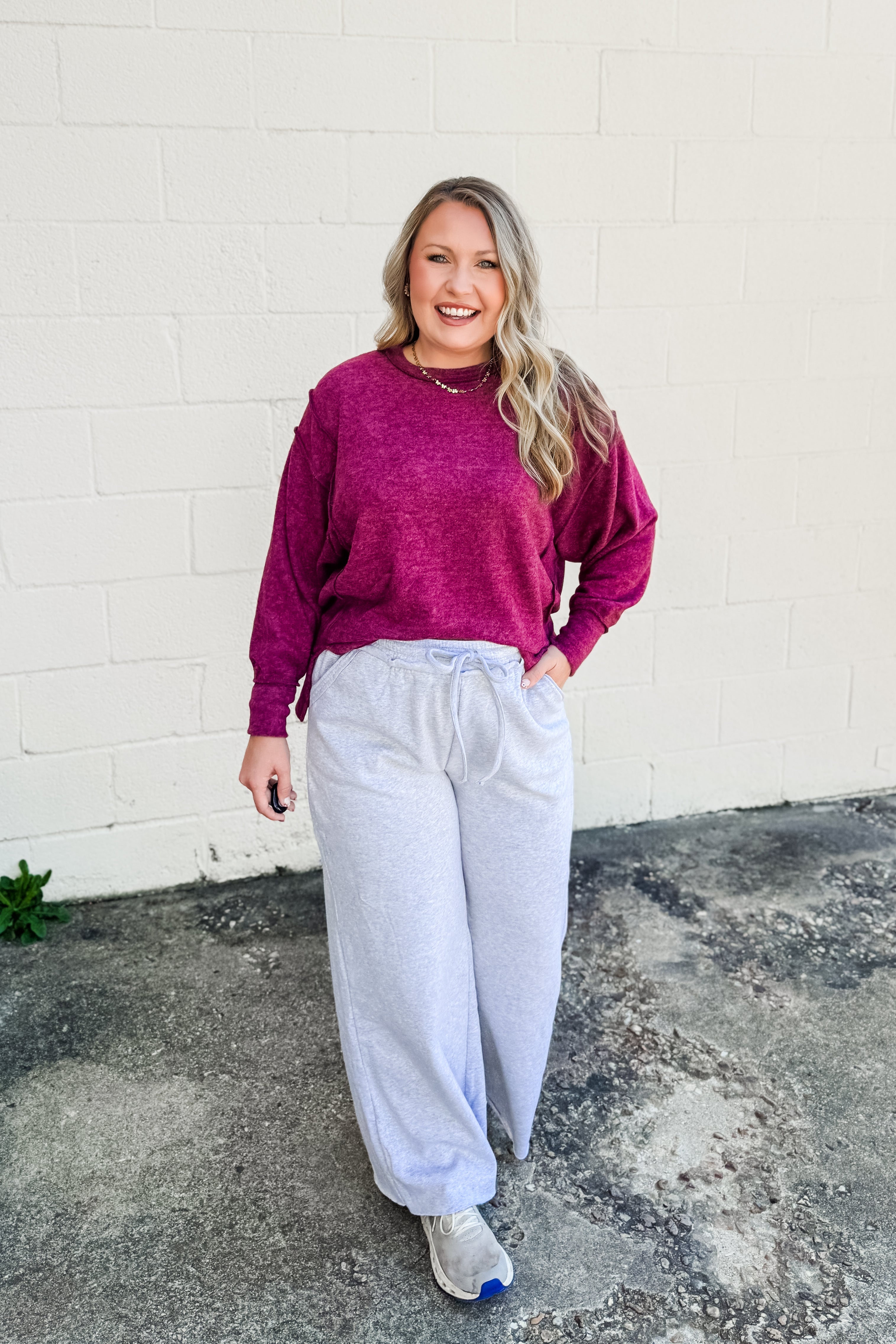 Casual Day Oversized Sweater Top, Eggplant