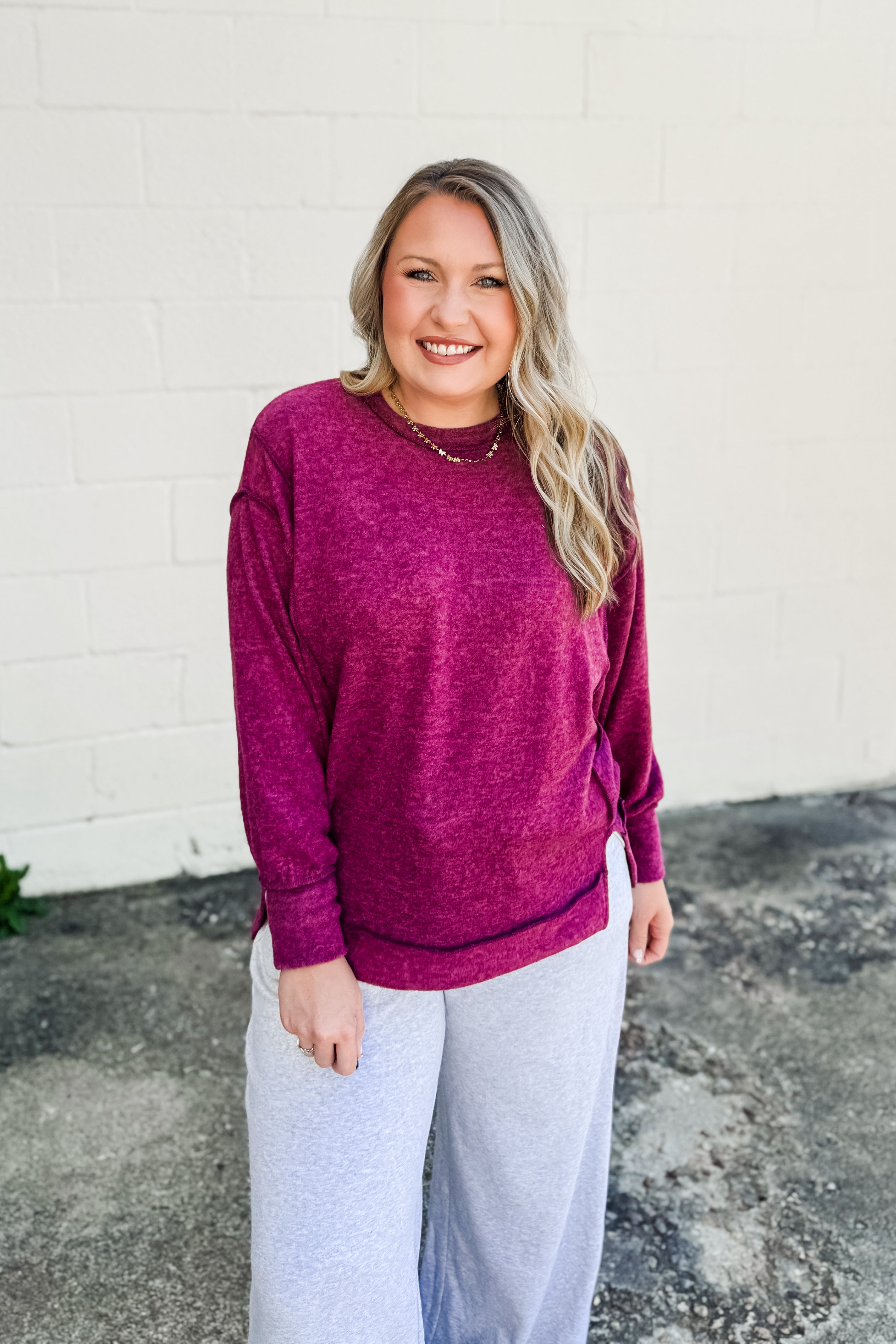 Casual Day Oversized Sweater Top, Eggplant