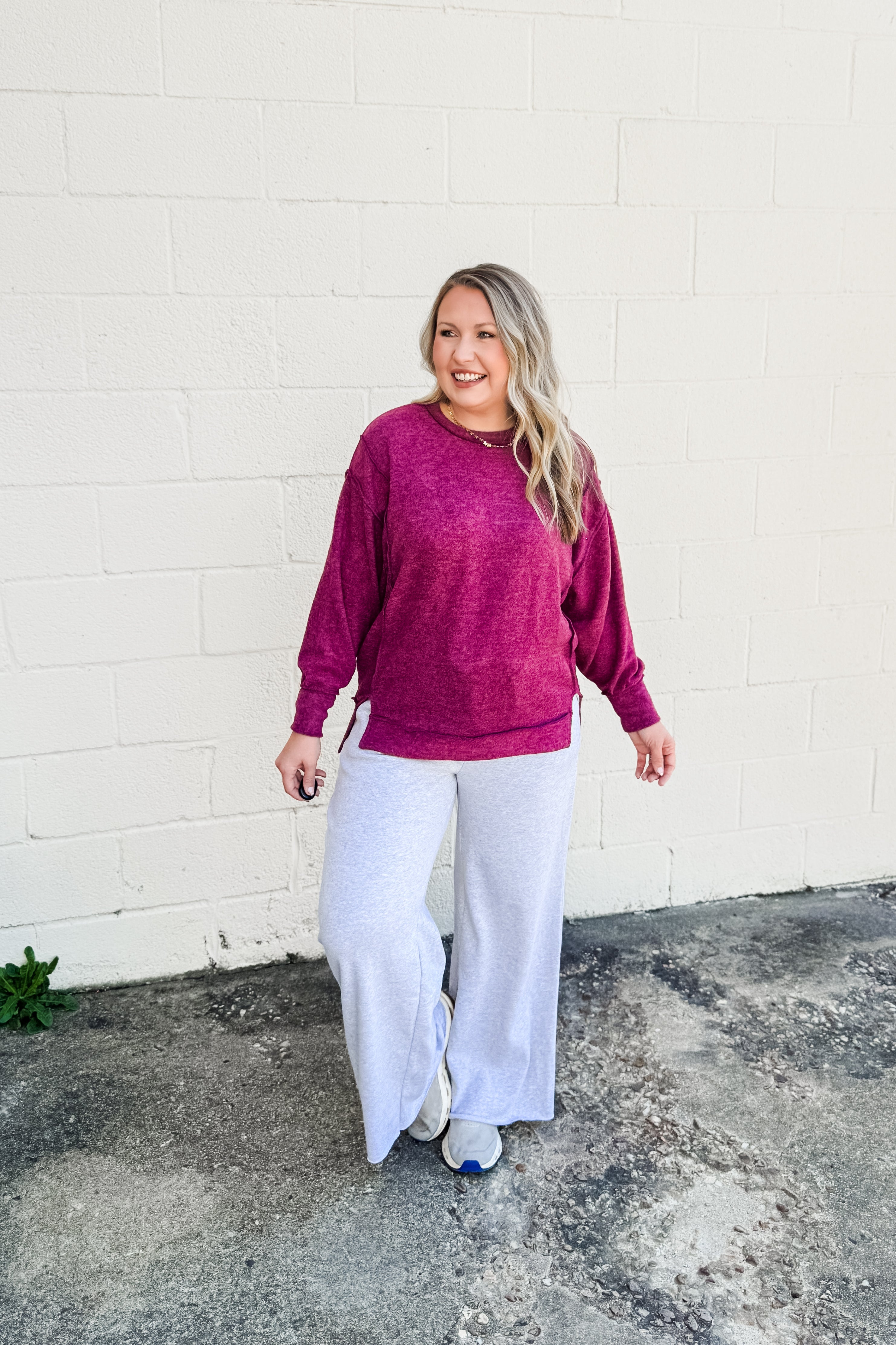 Casual Day Oversized Sweater Top, Eggplant