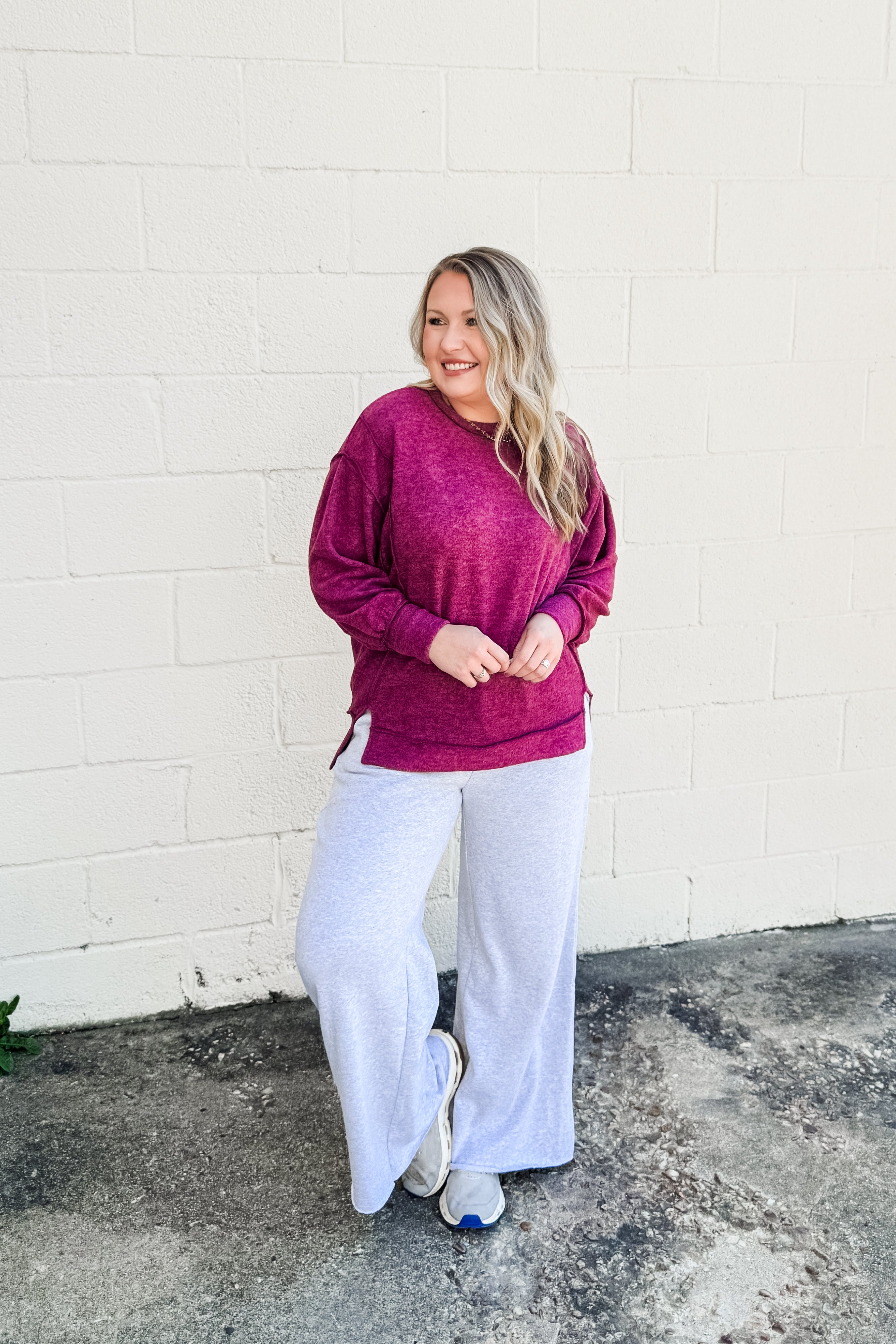 Casual Day Oversized Sweater Top, Eggplant