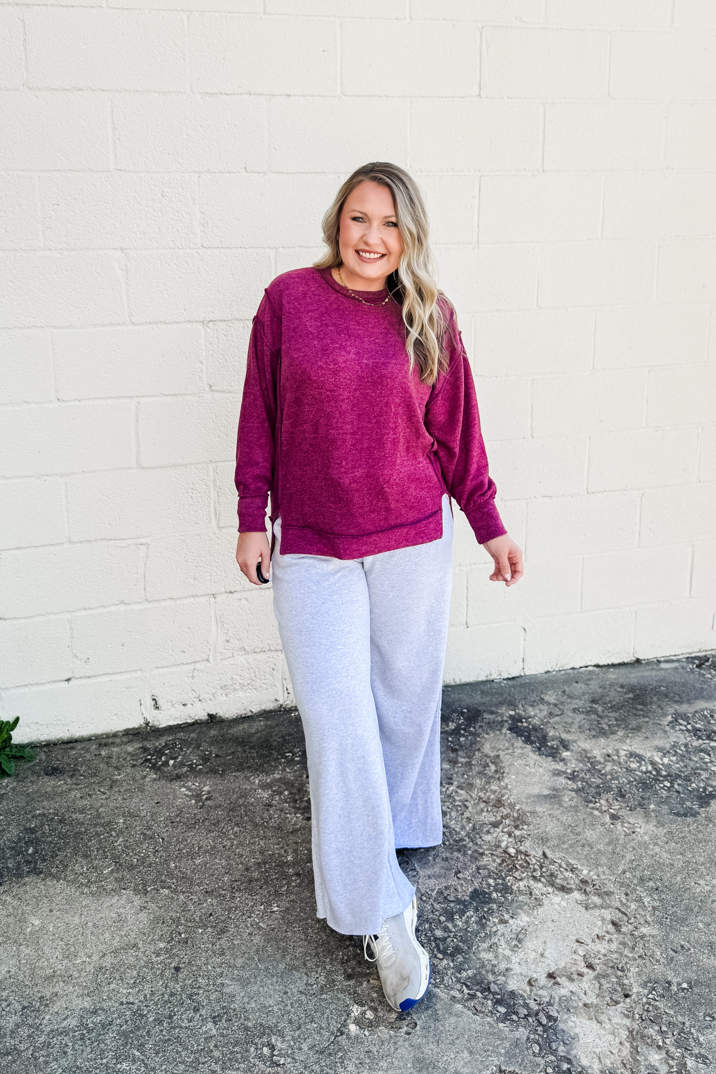 Casual Day Oversized Sweater Top, Eggplant