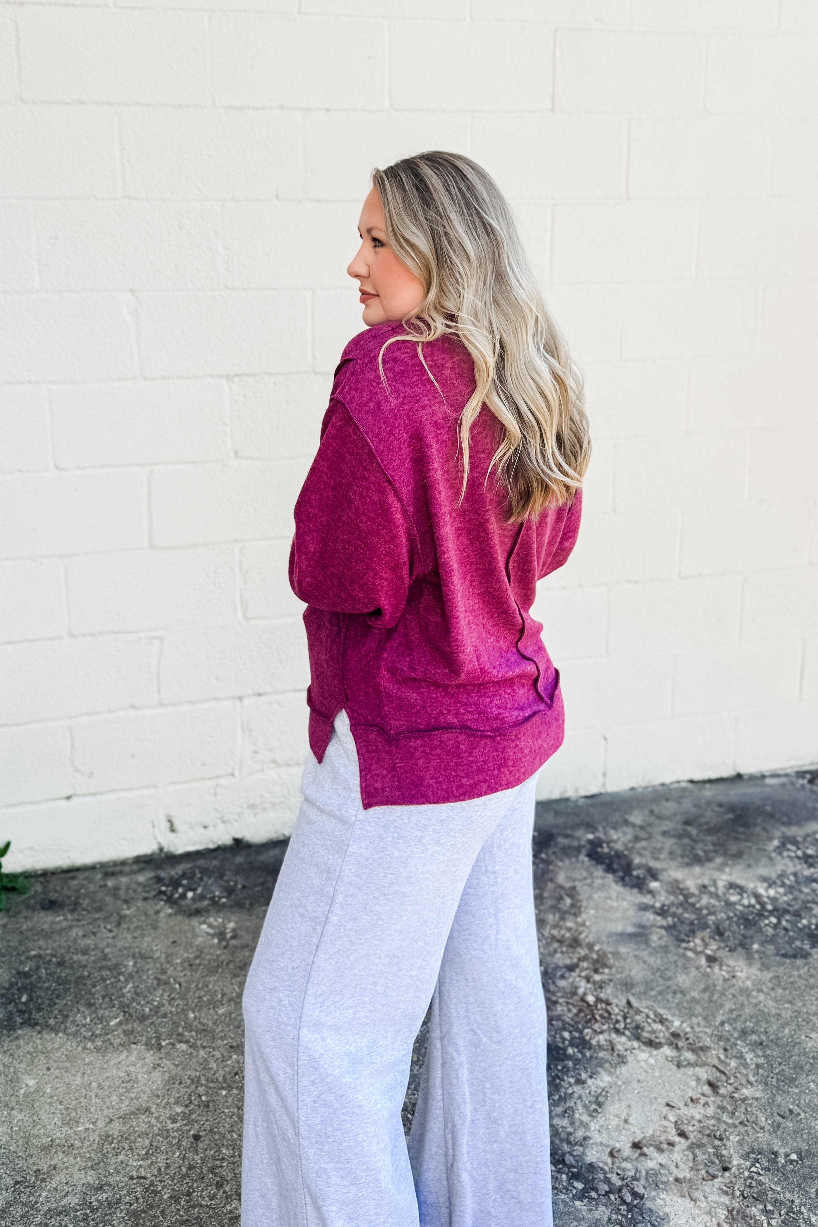 Casual Day Oversized Sweater Top, Eggplant