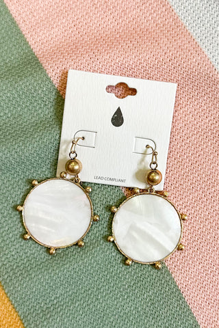 Pearlescent Circle Drop Earrings, White