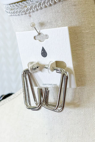 Stacked Metal Wire Rectangles Hoop Earrings, Silver