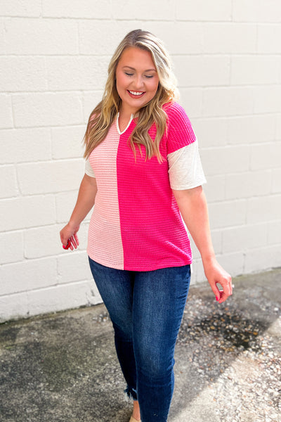 Live Out Loud Color Block Waffle Knit Top