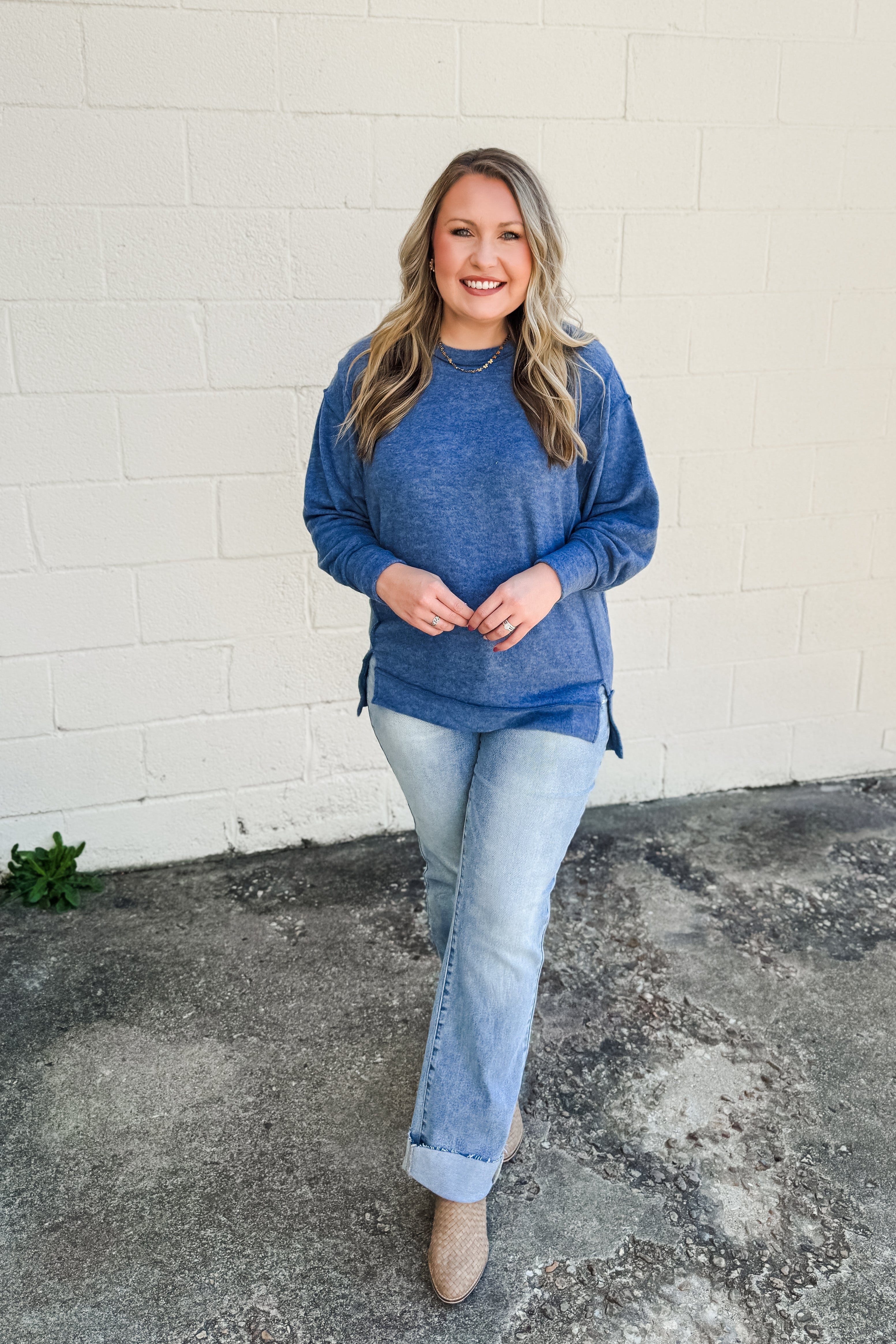 Casual Day Oversized Sweater Top, Dusty Blue