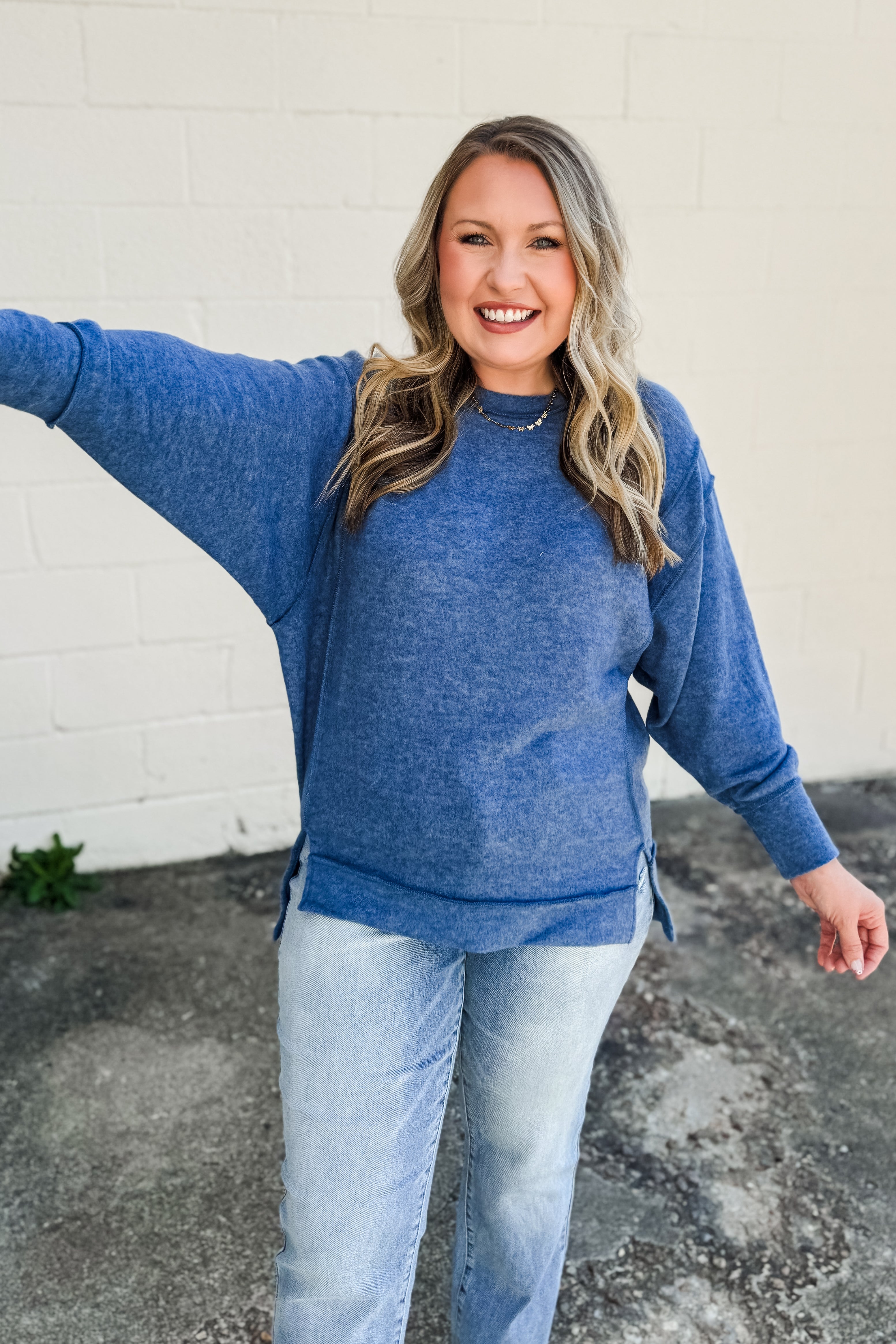 Casual Day Oversized Sweater Top, Dusty Blue