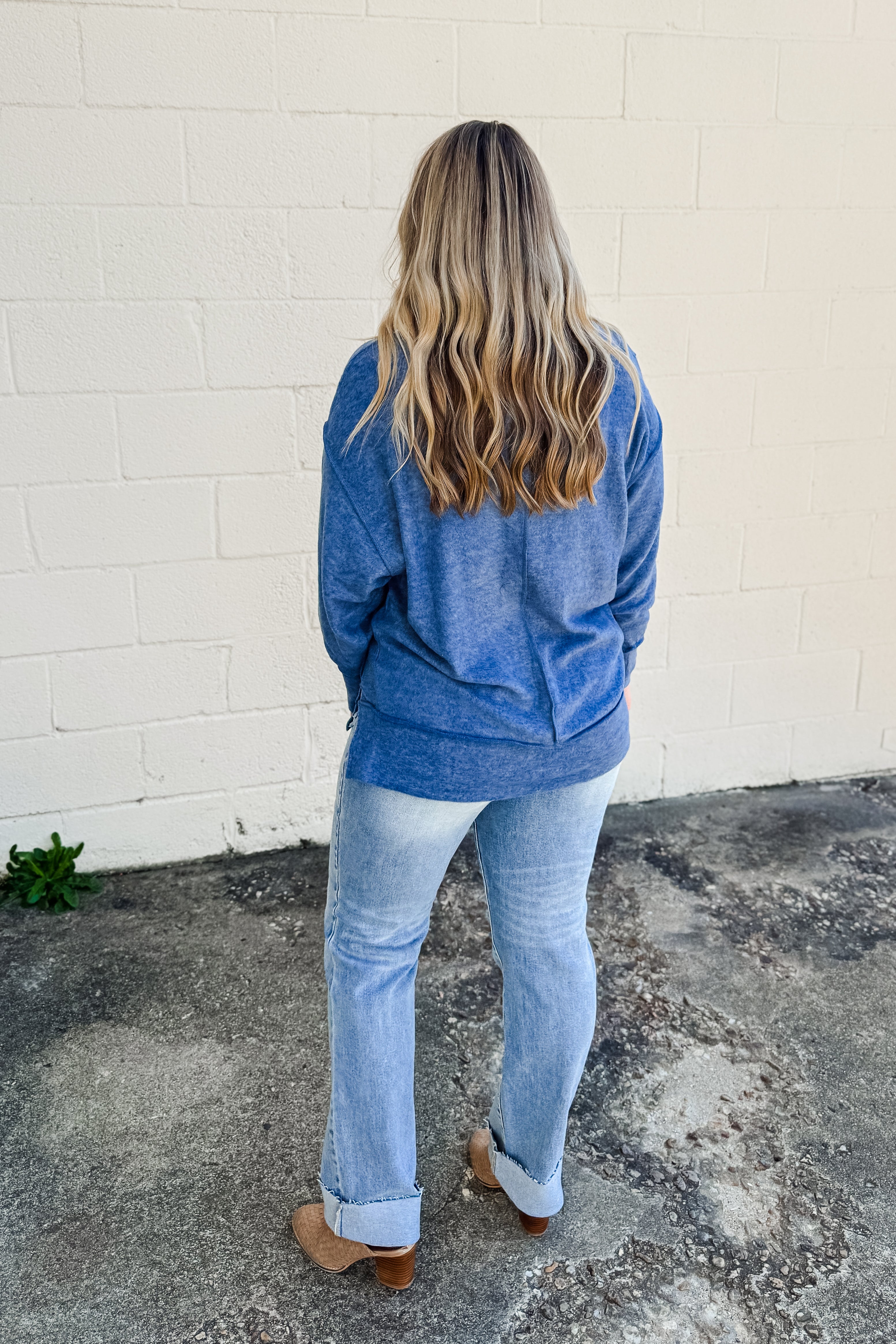 Casual Day Oversized Sweater Top, Dusty Blue