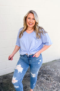 Paige Oversized Boyfriend Top, Spring Blue