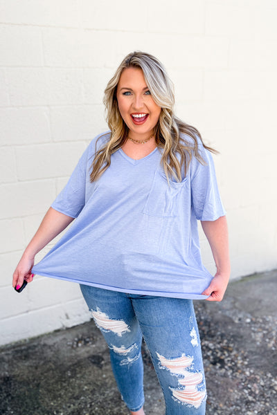 Paige Oversized Boyfriend Top, Spring Blue