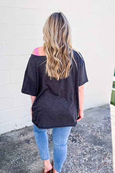 RESTOCK | Emily Oversized Boat Neck Top, Charcoal