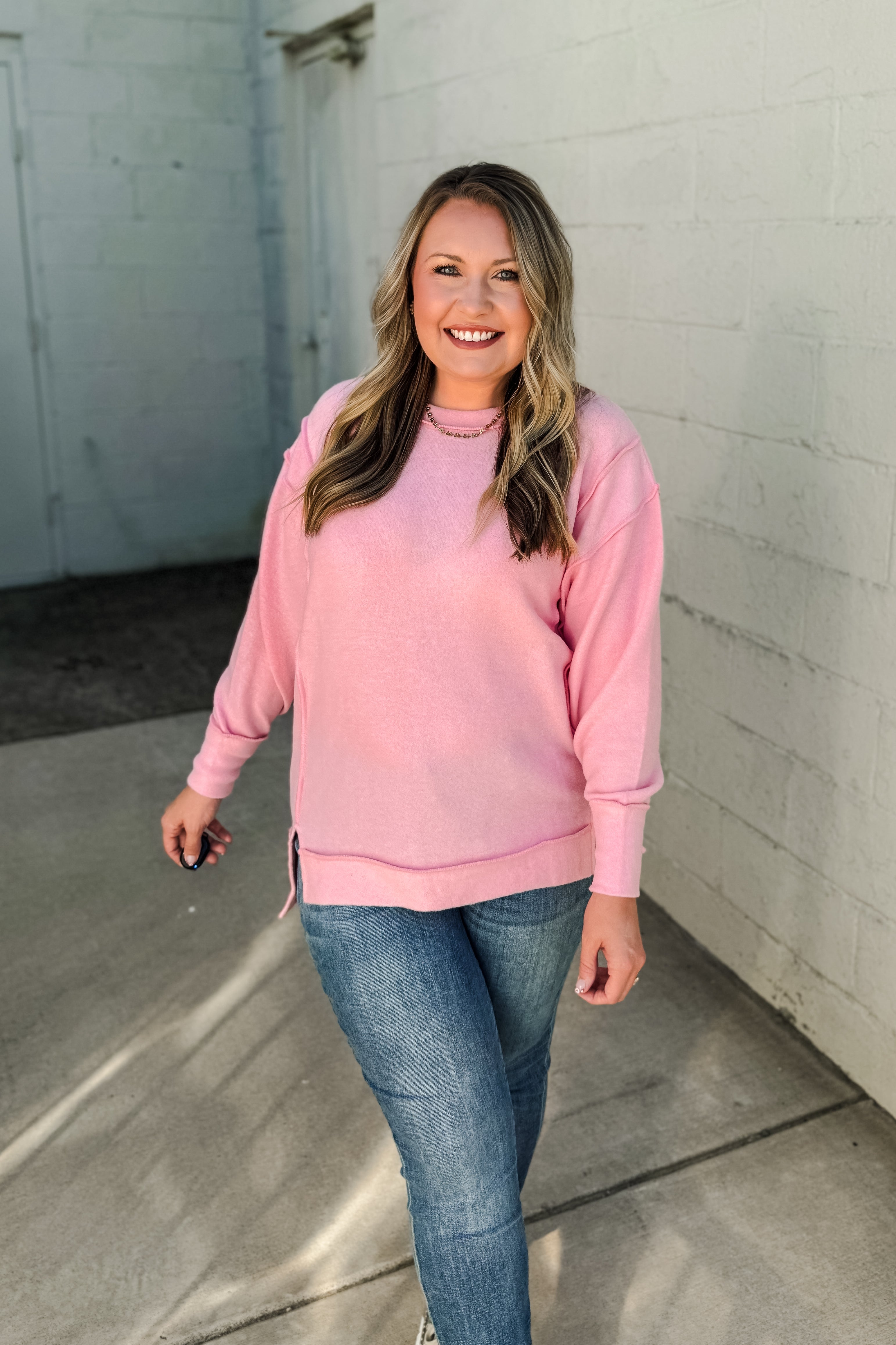 Casual Day Oversized Sweater Top, Pink