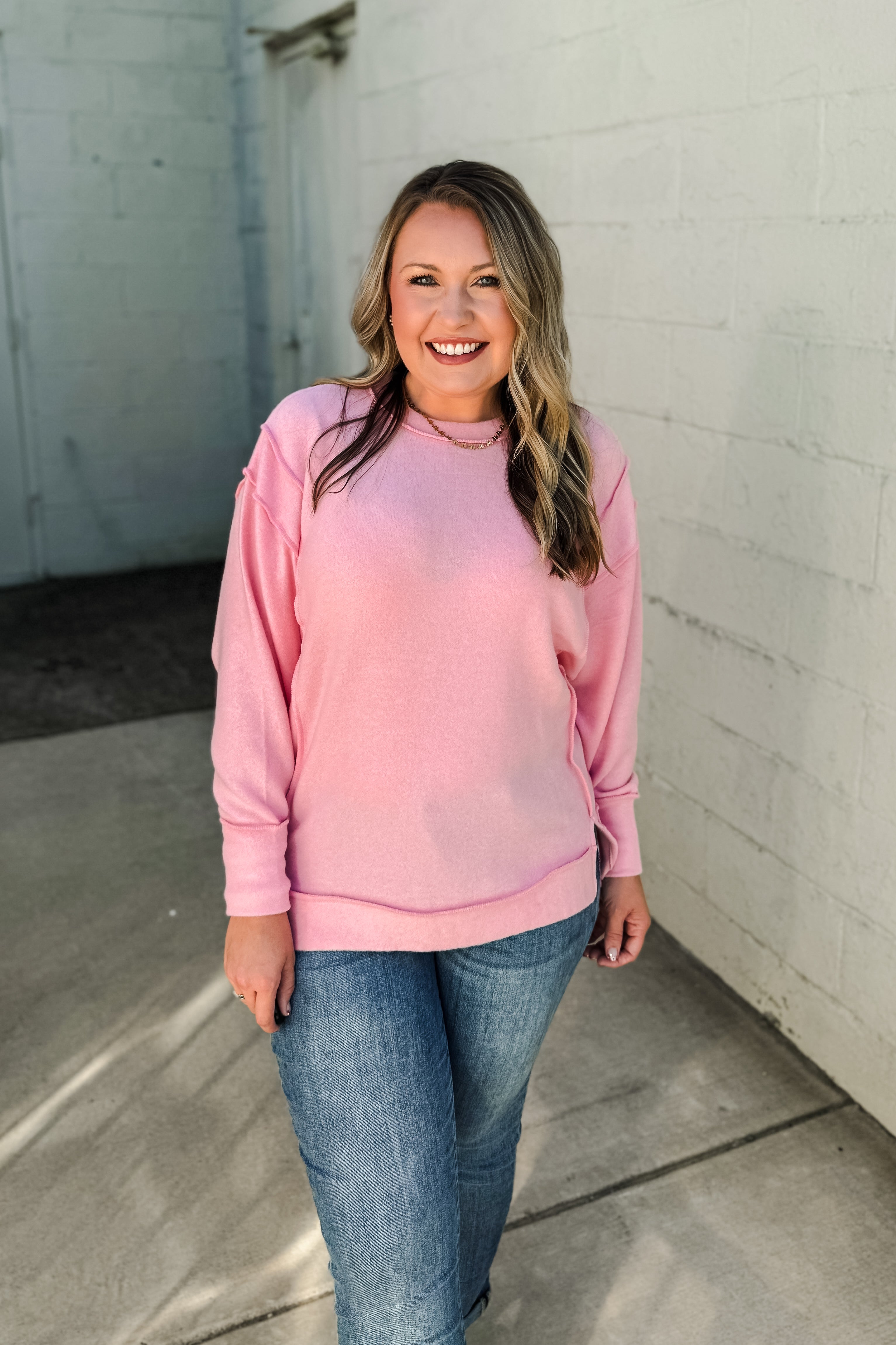 Casual Day Oversized Sweater Top, Pink