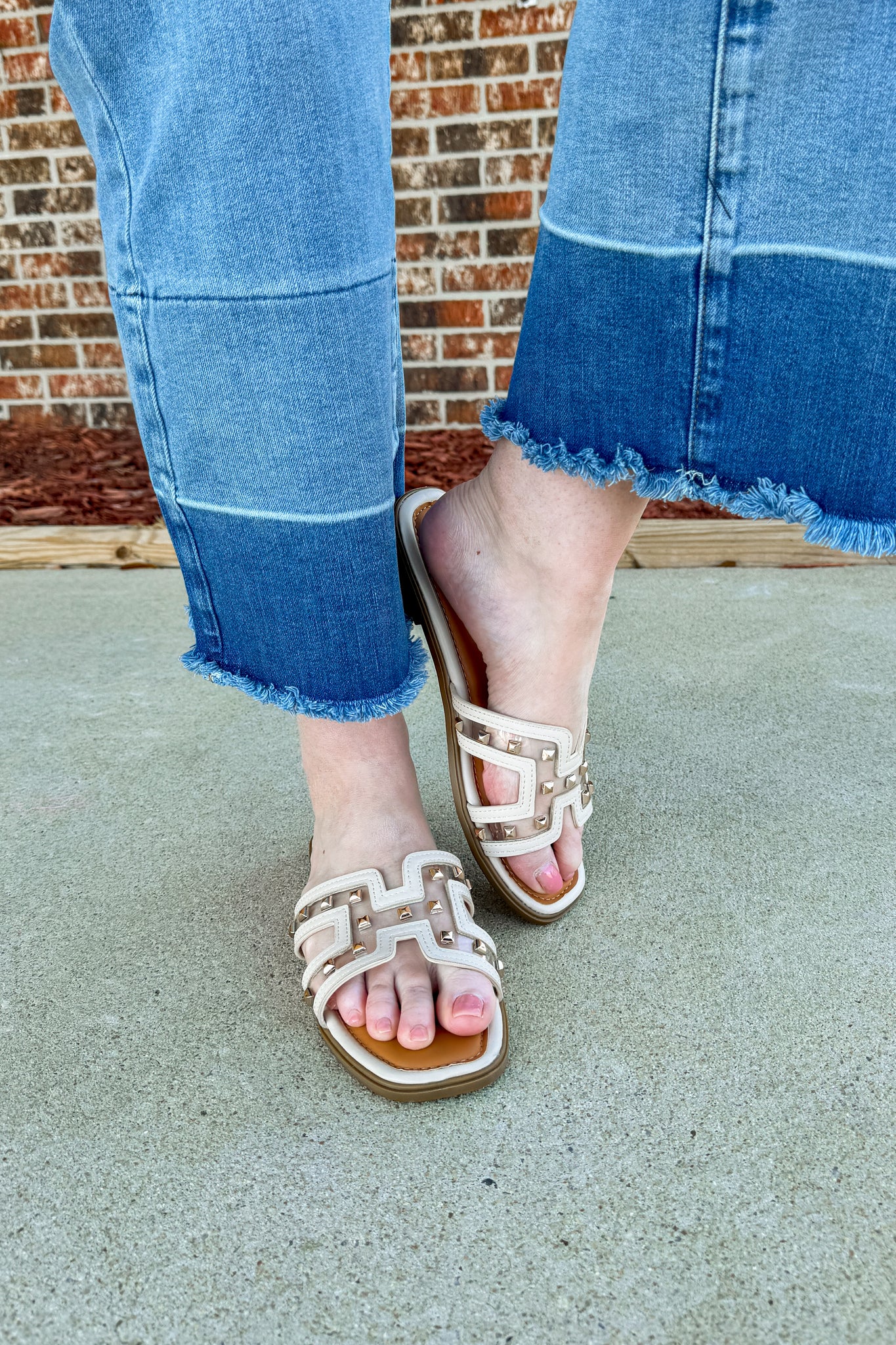 Piper Studded Sandals, Nude
