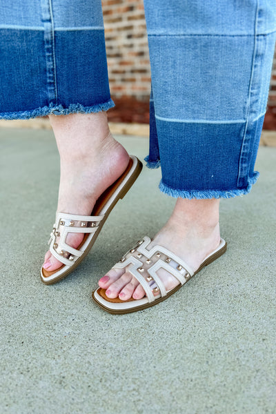 Piper Studded Sandals, Nude